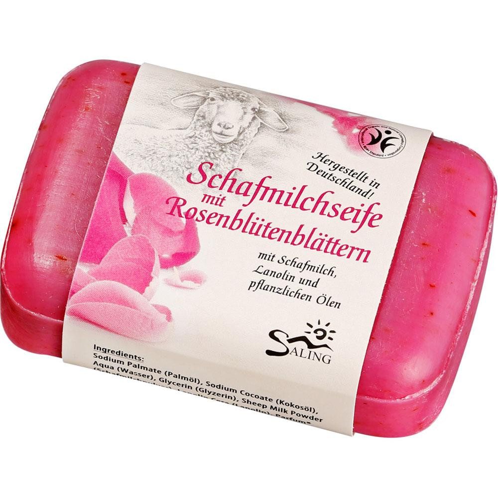 Saling Handseife Schafmilchseife - mit Rosenblütenblättern pink - 100g