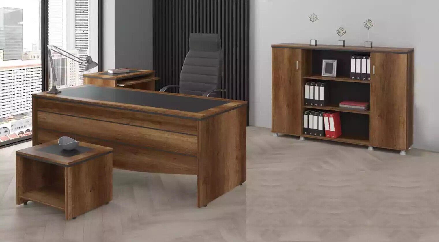 JVmoebel Schreibtisch Luxus Büromöbel Schreibtisch Möbel Arbeitstisch Arbeitszimmer (4-St., Schreibtisch, Couchtisch, Beistelltisch, Schrank), Made in Europa