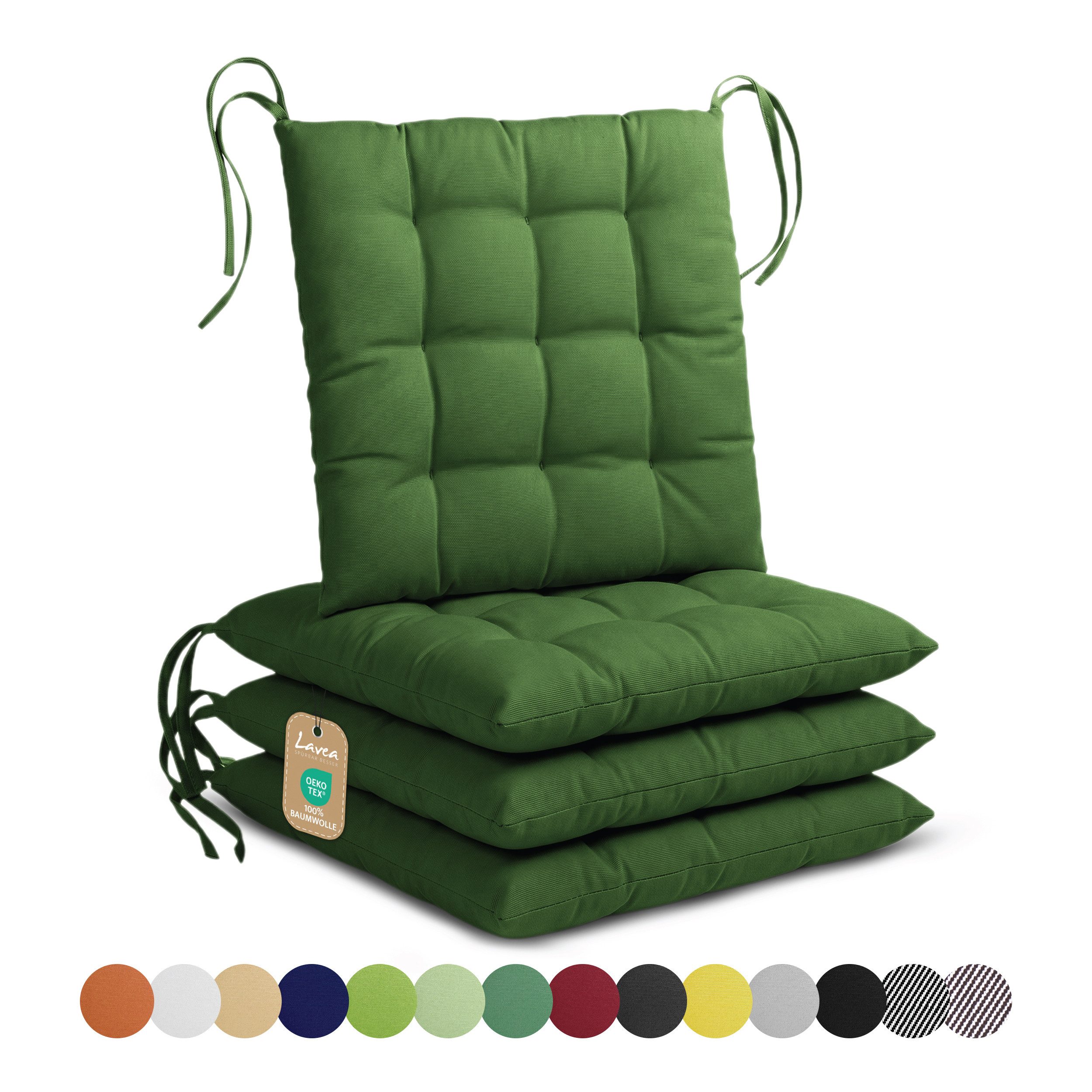 Lavea Stuhlkissen Lavea® Sitzkissen & Stuhlkissen 40x40 cm – 4er/8er Set, 40x40x3 cm, mit Stoffbändern, Indoor & Outdoor, für Garten & Balkon
