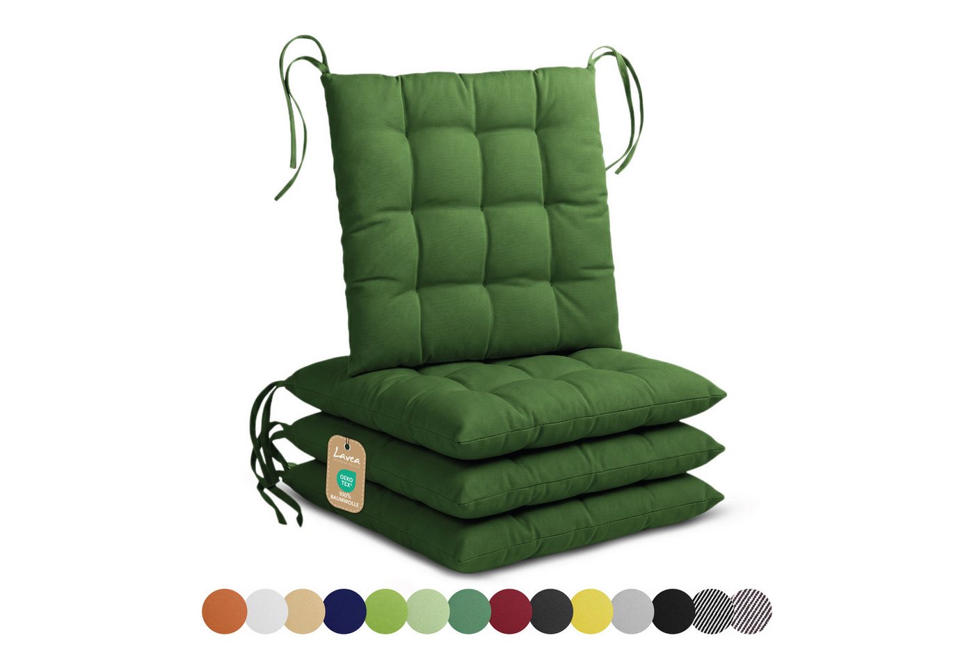 Lavea Stuhlkissen Lavea® Sitzkissen & Stuhlkissen 40x40 cm – 4er/8er Set, 40x40x3 cm, mit Stoffbändern, Indoor & Outdoor, für Garten & Balkon