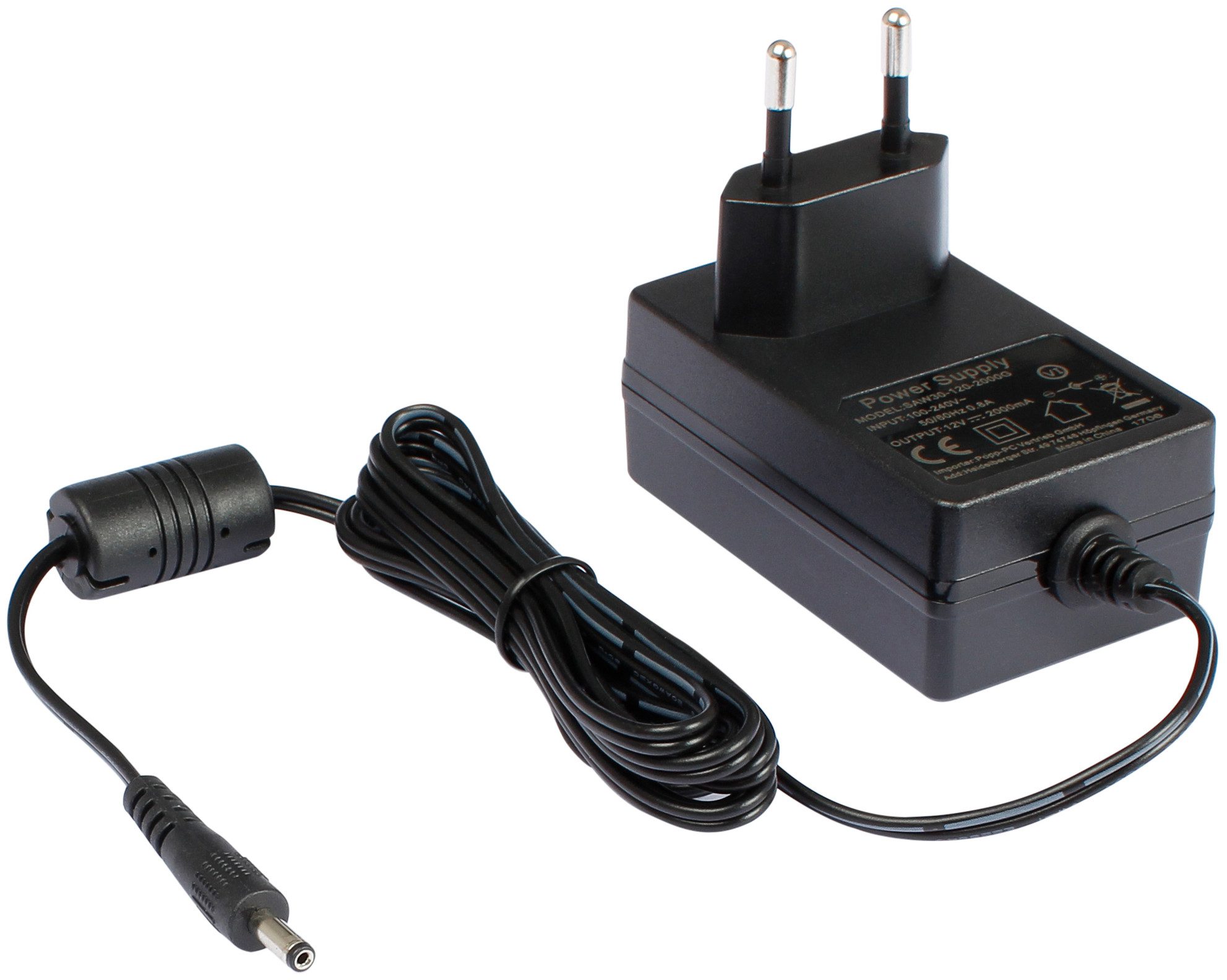 Poppstar Steckernetzteil 12V 2A 2000mA 3,5/1,35mm Universal-Netzteil (Universal 1,5m AC DC Netzteil Ladegerät)