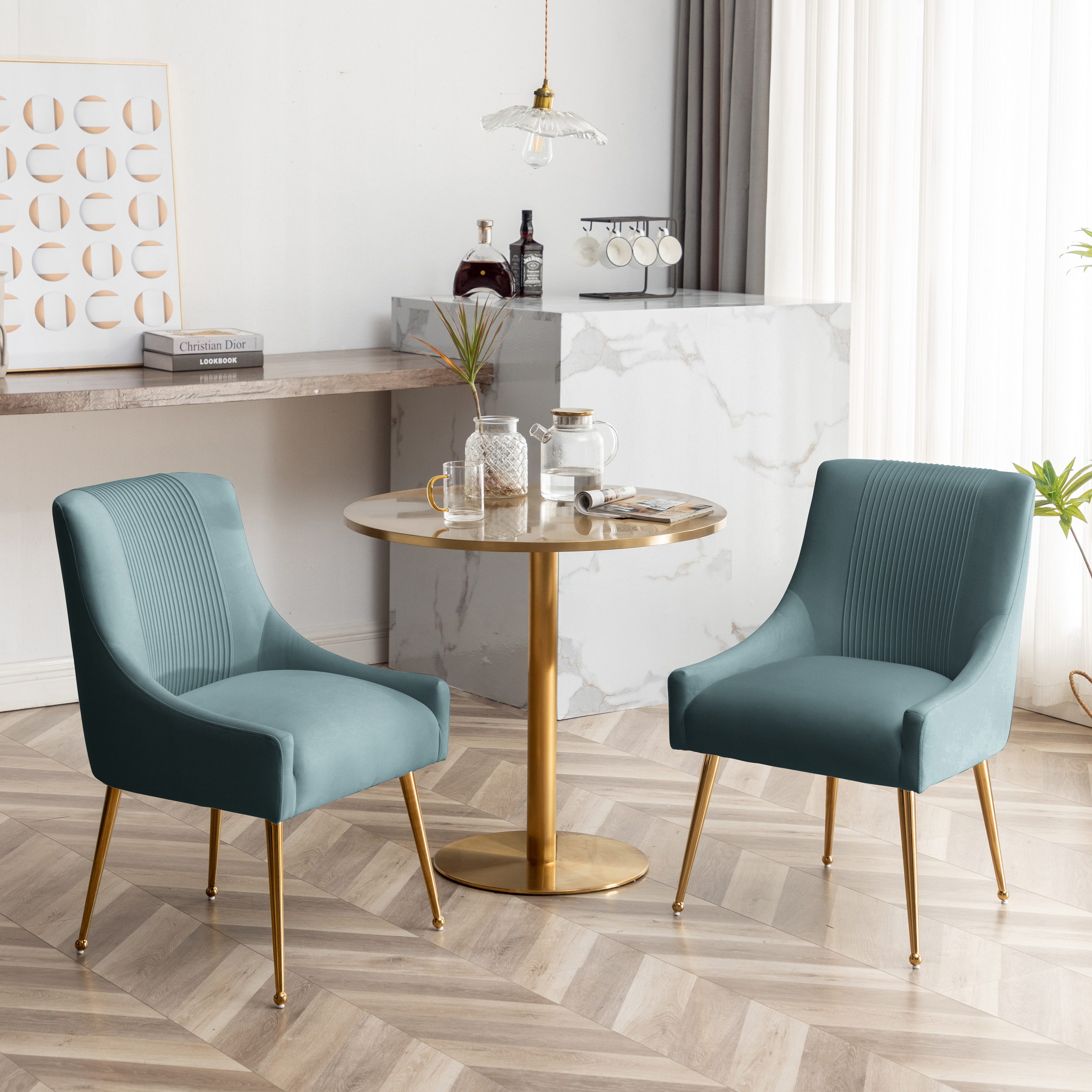 SEYNAR Esszimmerstuhl Polsterstuhl Samtstuhl Wohnzimmerstuhl mit goldenen Beinen (2 St), getufteter Akzentstuhl für Wohnzimmer Arbeitszimmer