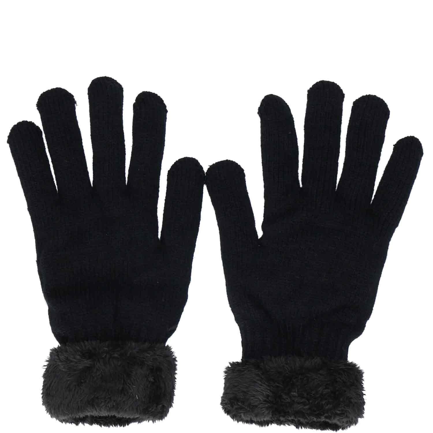 Antonio Strickmütze Antonio Damen Winter Fingerhandschuhe Teddy Futter Black (1-St)
