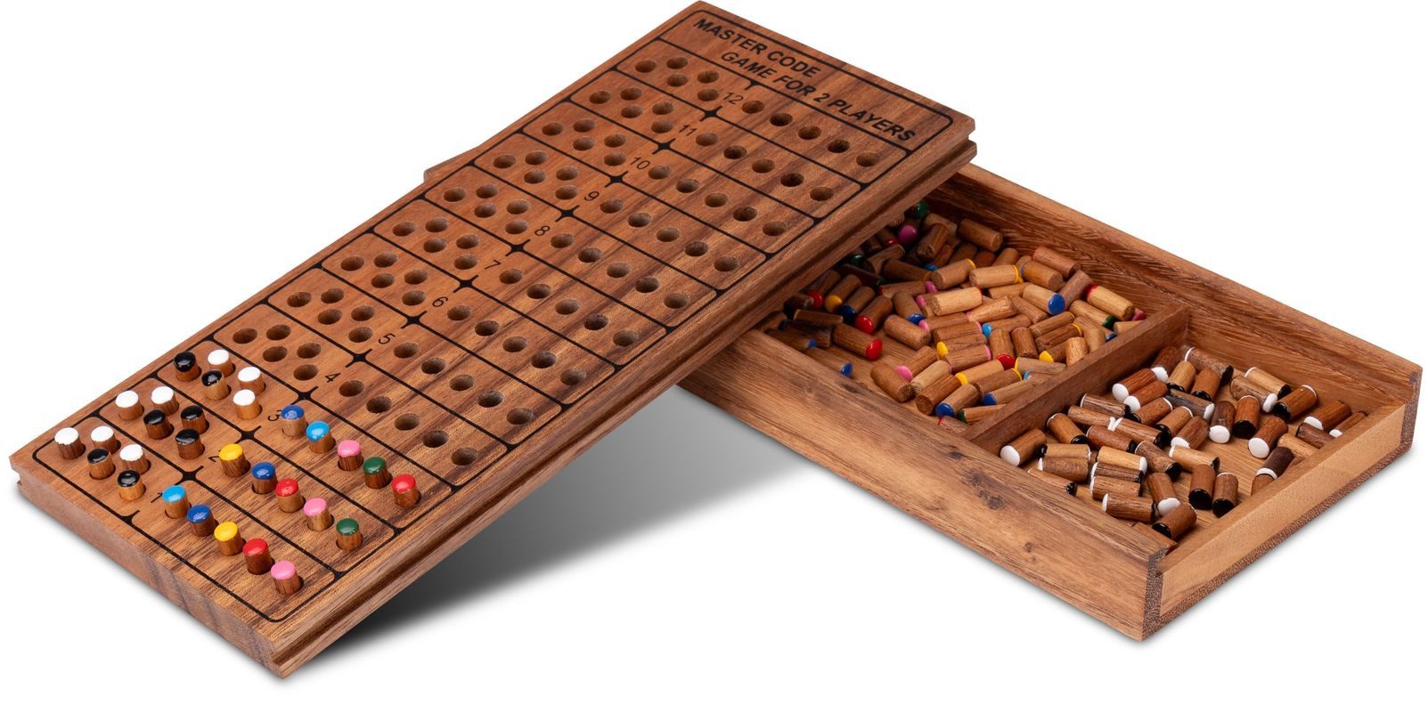 LOGOPLAY Spiel Code Finder mit 12 Reihen, Gesellschaftsspiel, Code Finder für 2 Spieler Spielfeld 21 x 12 cm 5 Farben mit 12