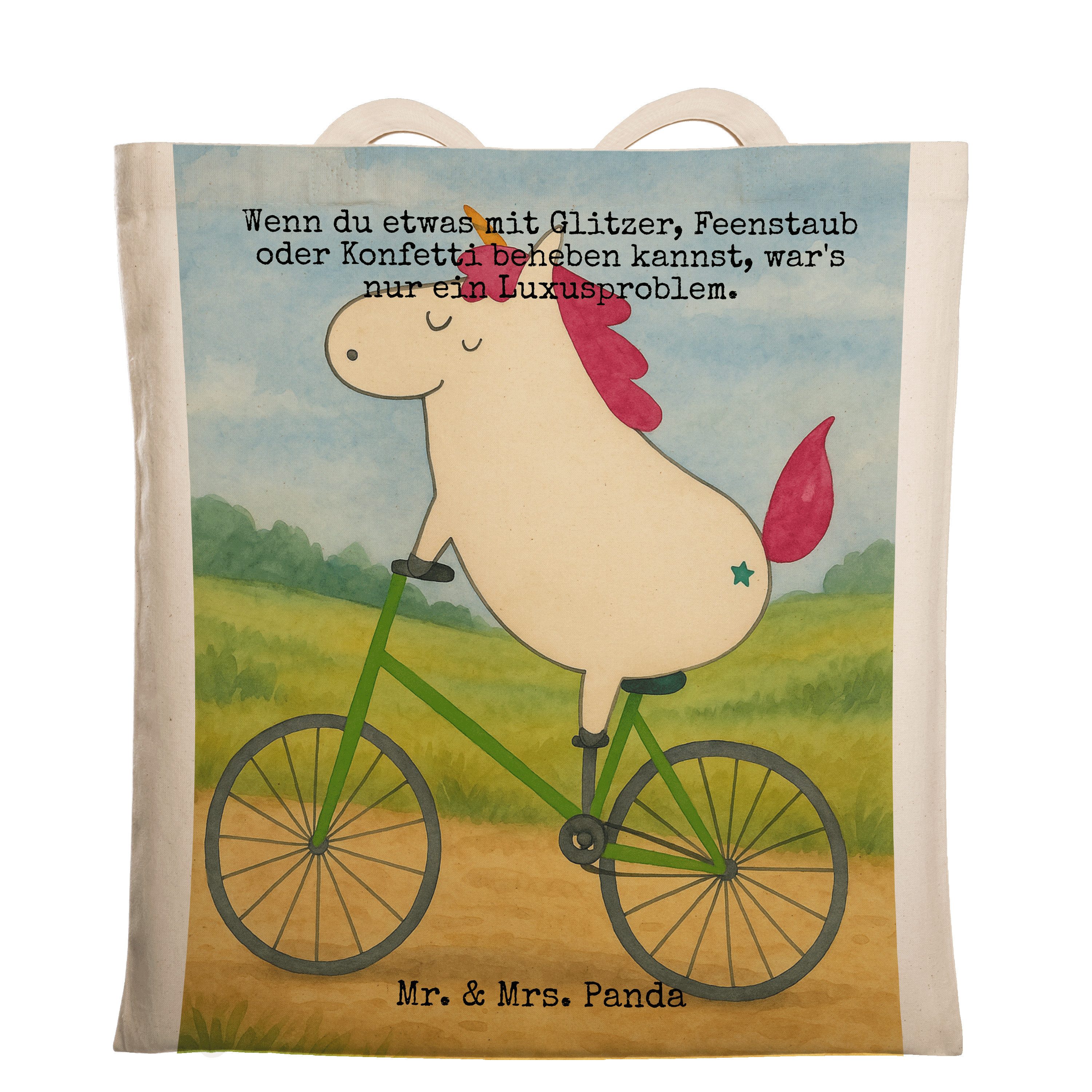 Tragetasche Einhorn Radfahrer Design, Einkaufstasche, Weiß, Unicorn, Uni Tasche