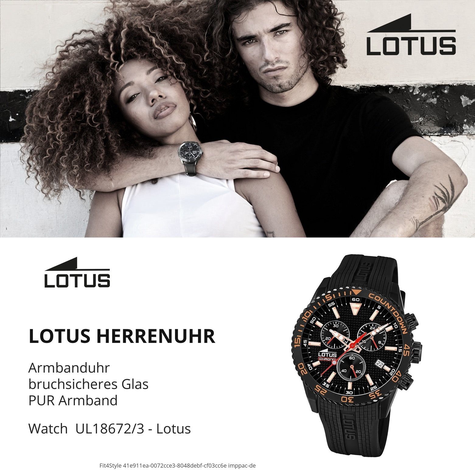 Herren Uhren Lotus Quarzuhr UL18672/3 LOTUS Herren Uhr Sport 18672/3 PU, Herren Armbanduhr rund, groß (ca. 44mm), PURarmband sch