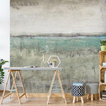 Bilderdepot24 Vliestapete Abstrakt Meer Strand Abstrakt Grau Türkis Tapete Wanddeko Modern Kunst, Glatt, Matt, (Inklusive Gratis-Kleister oder selbstklebend), Wohnzimmer Schlafzimmer Küche Flur Fototapete Motivtapete Wandtapete