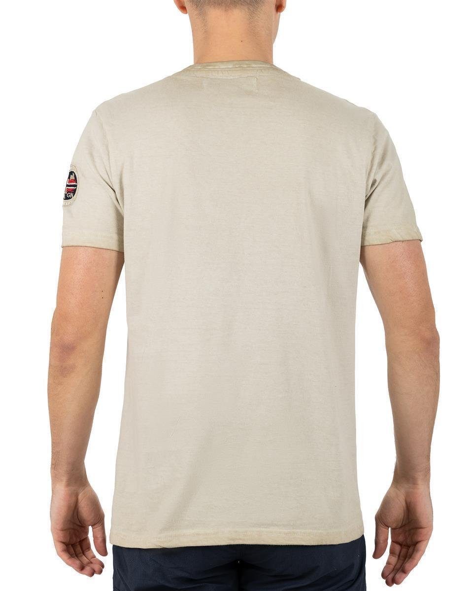 Geo Norway T-Shirt Herren Regular Fit Kurzarmshirt bajoasis Beige XXL Modernes Design mit auffälligem Brustdruck