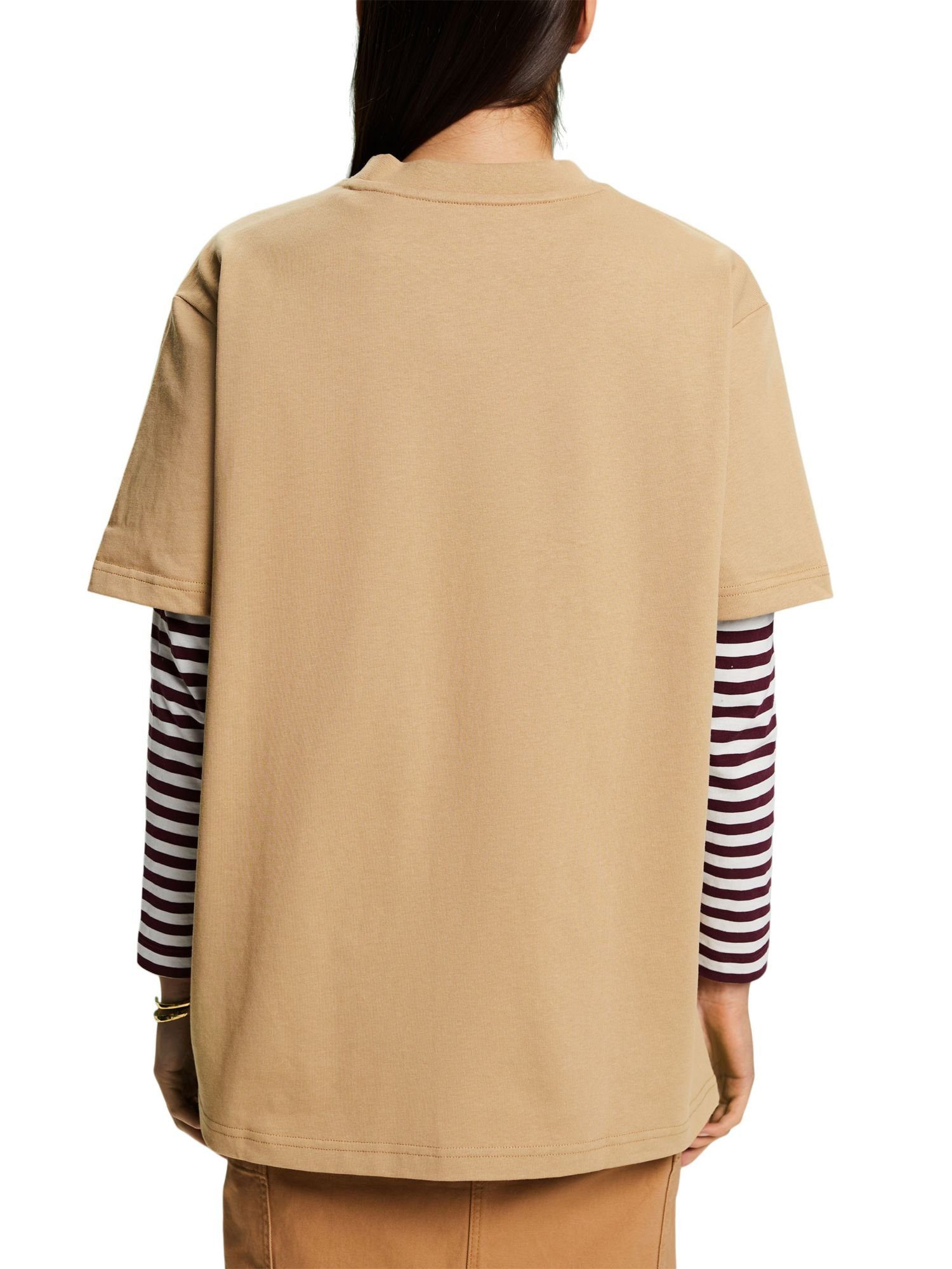 SKIN (1-tlg) Baumwolljersey Esprit aus Unisex T-Shirt BEIGE Logo-T-Shirt