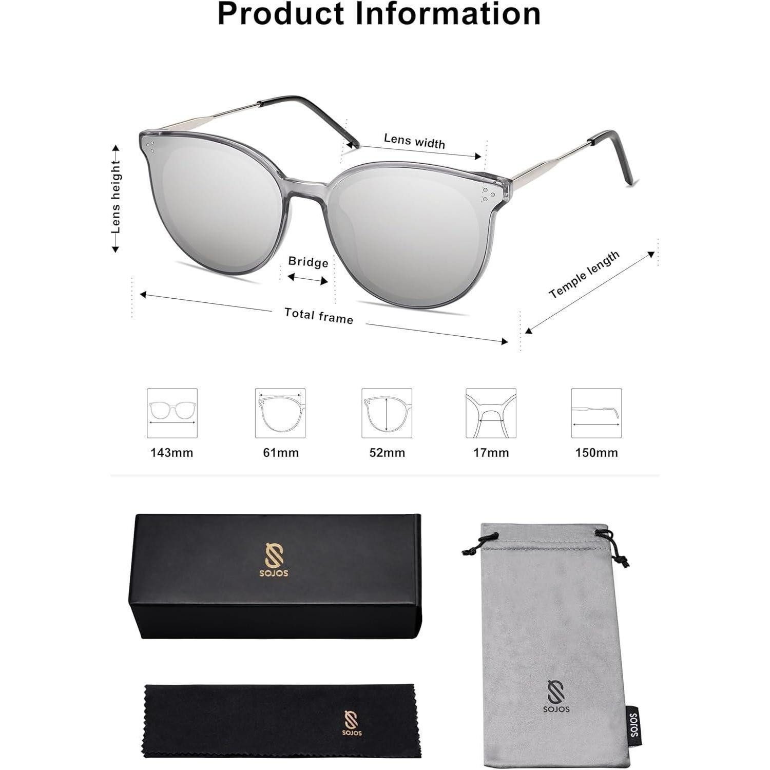 LuxusKollektion Retrosonnenbrille Sonnenbrille Damen Retro Cateye Übergroß Klar Grau Silber Gespiegelt