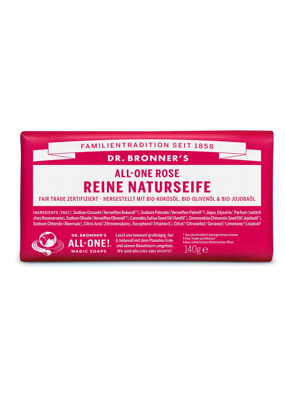 Dr. Bronners Handseife Rose, 1-tlg., All-One Reine Naturseife 140 g