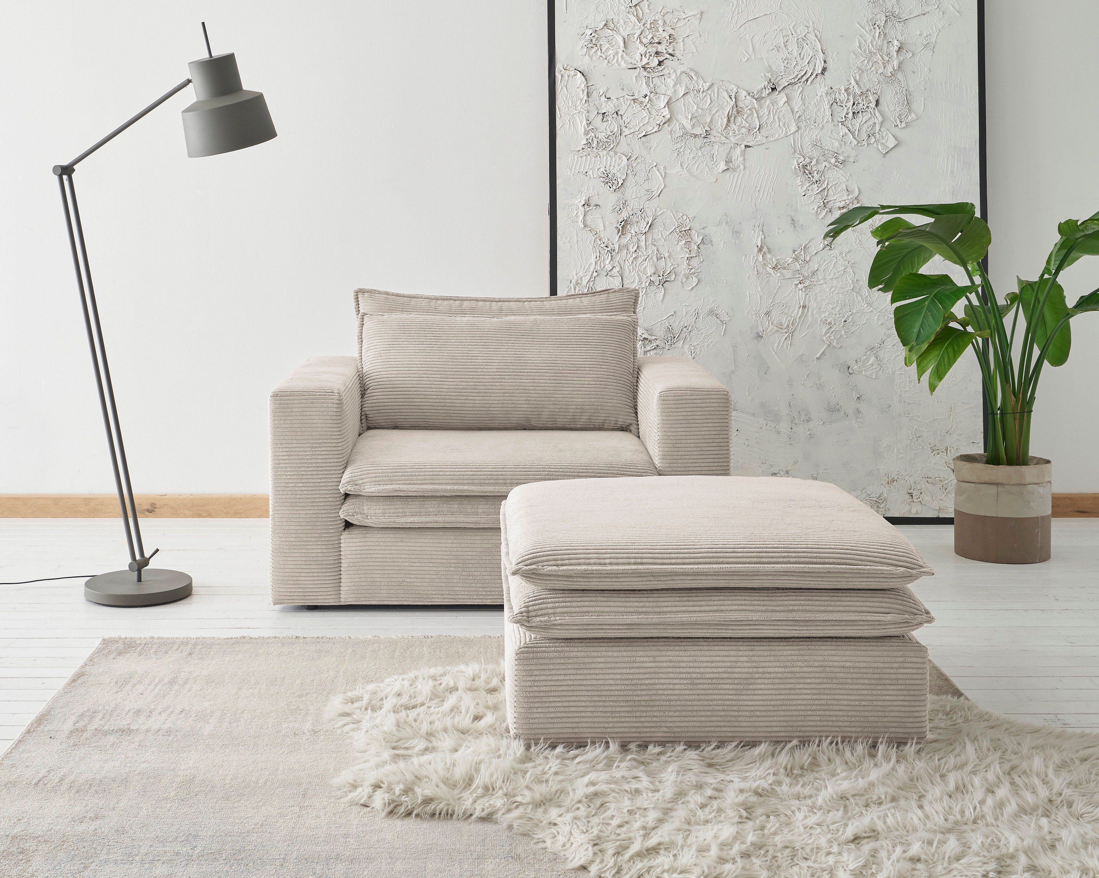 Places of Style Sitzgruppe PIAGGE, Set Cord, Loveseat und Hochwertiger Loveseat-Hocker (2-tlg), im