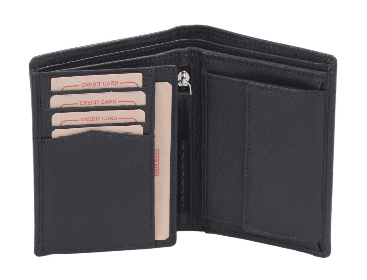 Geldbörse Herrenbörse Herren Leder Brieftasche Kombibörse OTARIO, schwarz