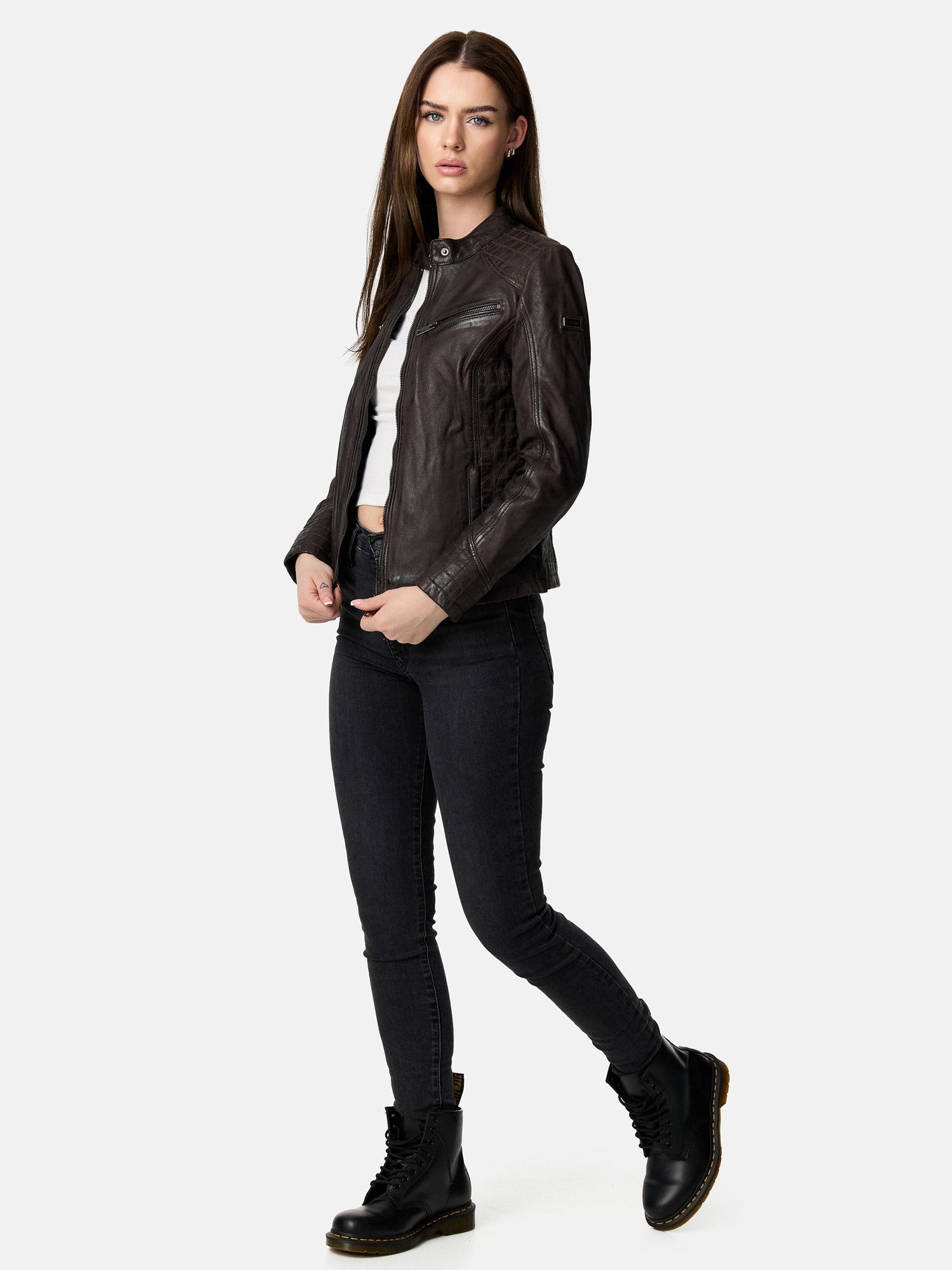 Tazzio Lederjacke F522 moderne & zeitlose Damen Jacke im Biker Look günstig online kaufen