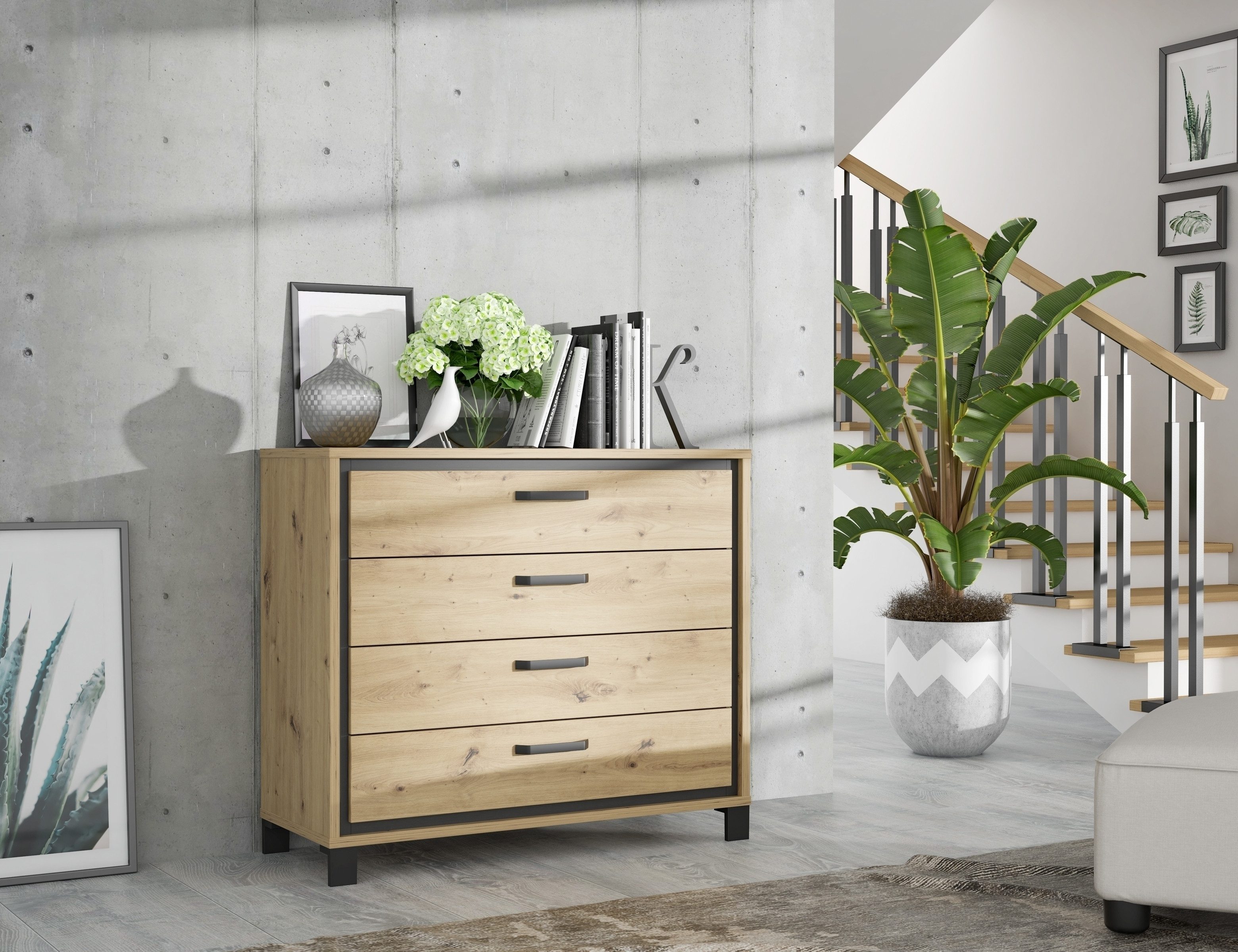 freiraum Kommode Trondheim, in schwarz,braun - 104,7x81,3x41,5cm (BxHxT)