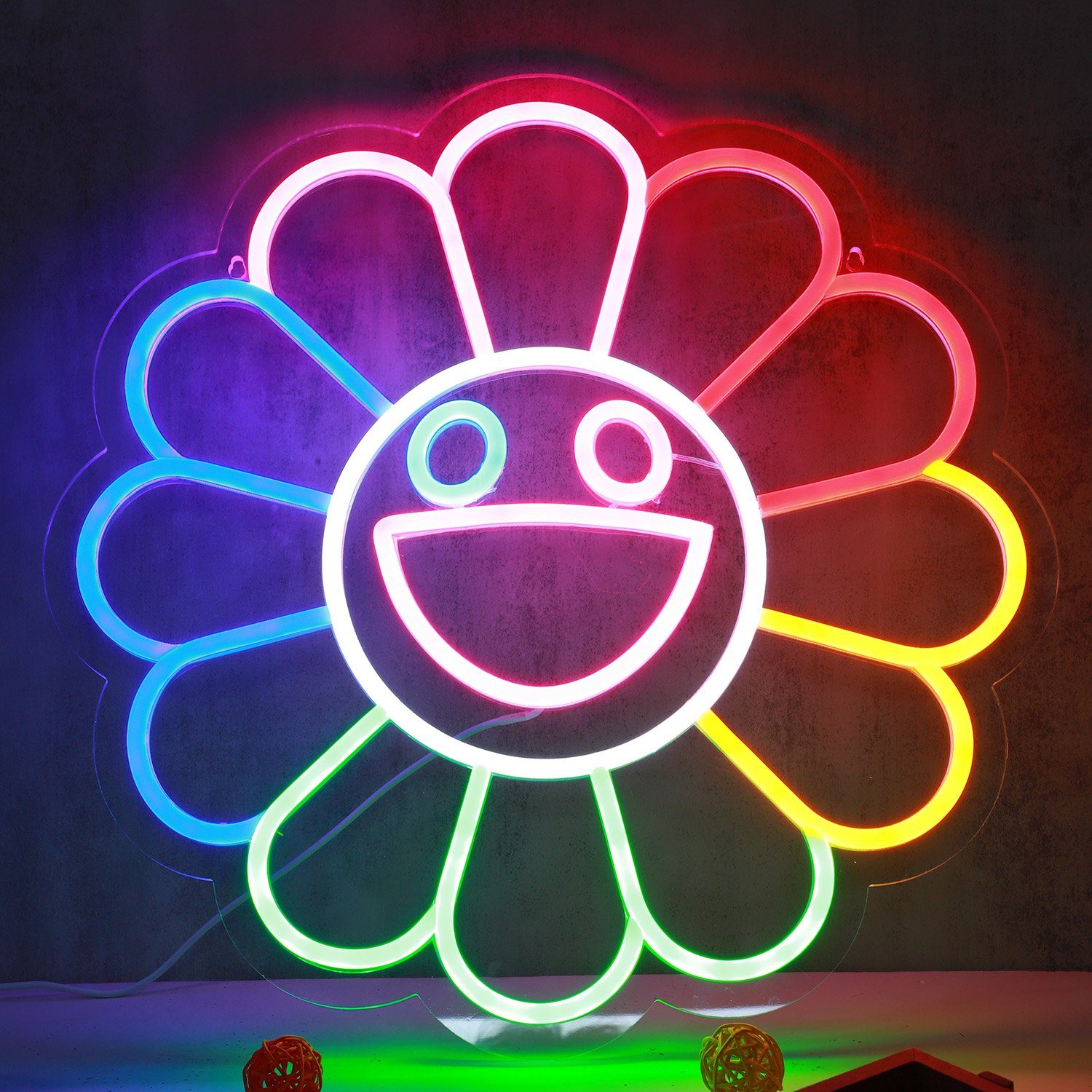 MUPOO LED Nachtlicht Leuchtfiguren Halloween LED Neon Schild Lächelnde Blume Dekolicht, Halloween Dekorationen, 2M Kabel-USB Batterie Acryl,Wandleuchte,Gaming Room Dekor,Nachtlicht