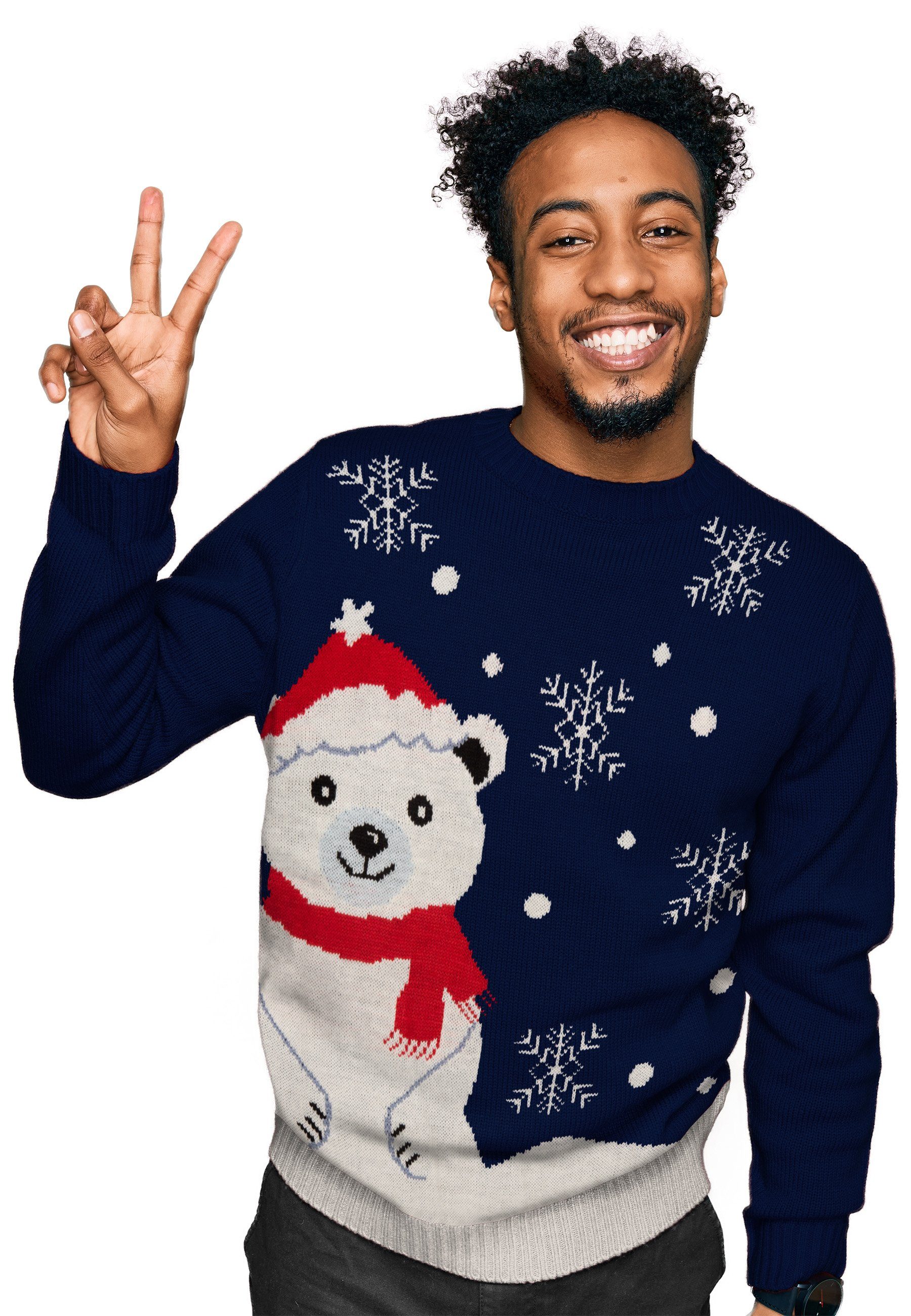United Labels® Weihnachtspullover Winter- Eisbär Ugly Sweater Herren Blau
