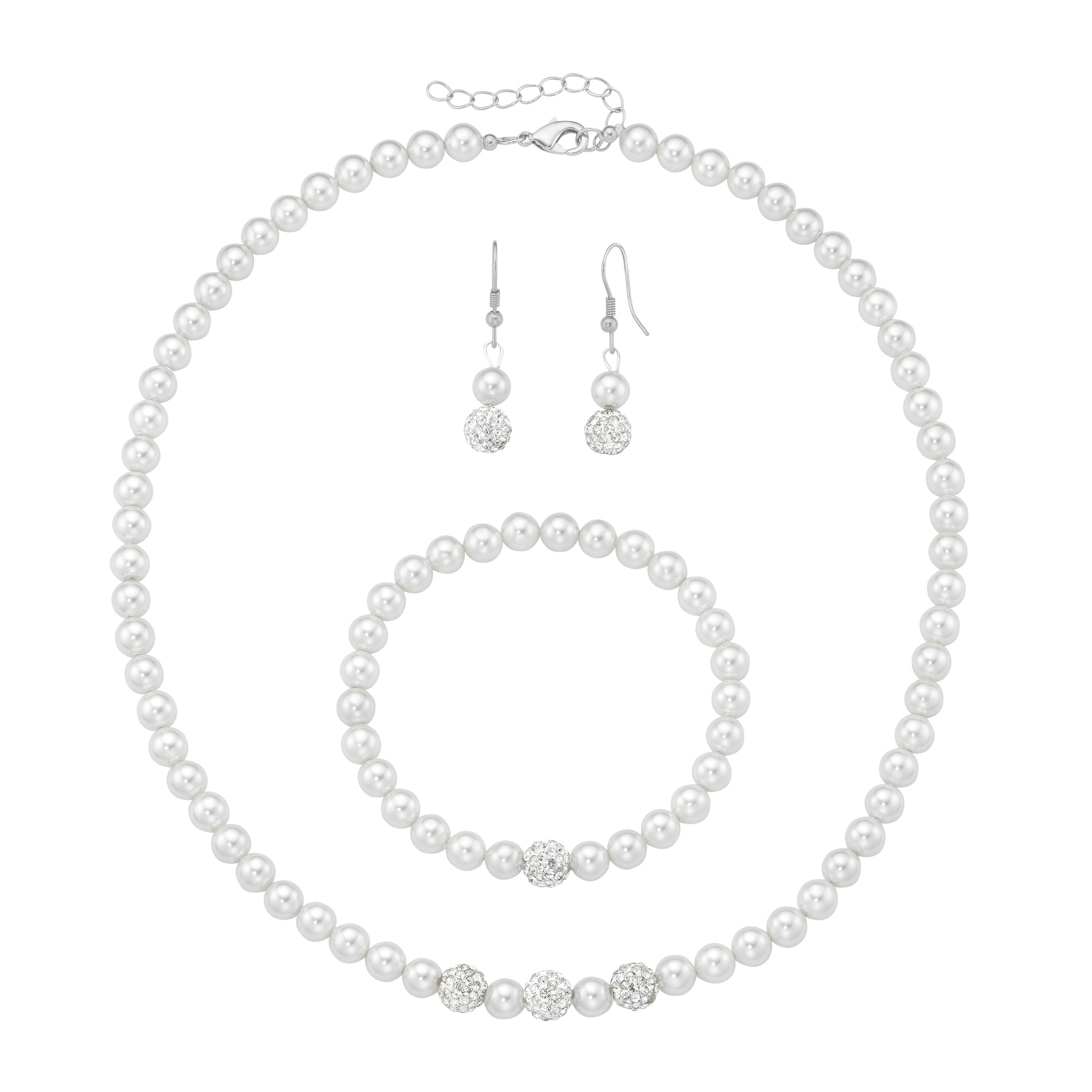 Firetti Schmuckset Multipack Schmuck Geschenk Perlenkette Perlenarmband Perlenohrhaken (Set, 4-tlg), mit Muschelkernperlen und Kristallsteinen
