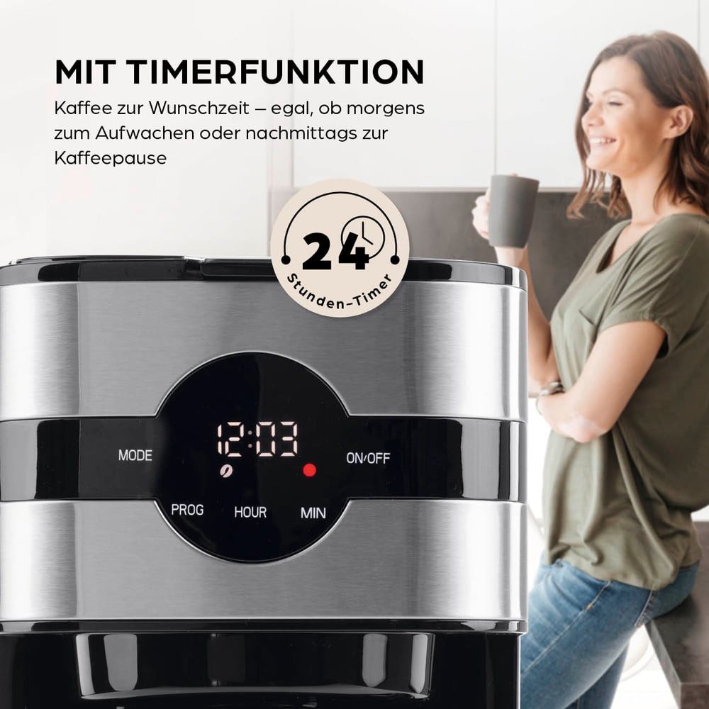 Barista Filterkaffeemaschine mit Thermokanne LED-Display 900W Edelstahl, 24h Timer & Permanentfilter, Für 8 Tassen Kaffee
