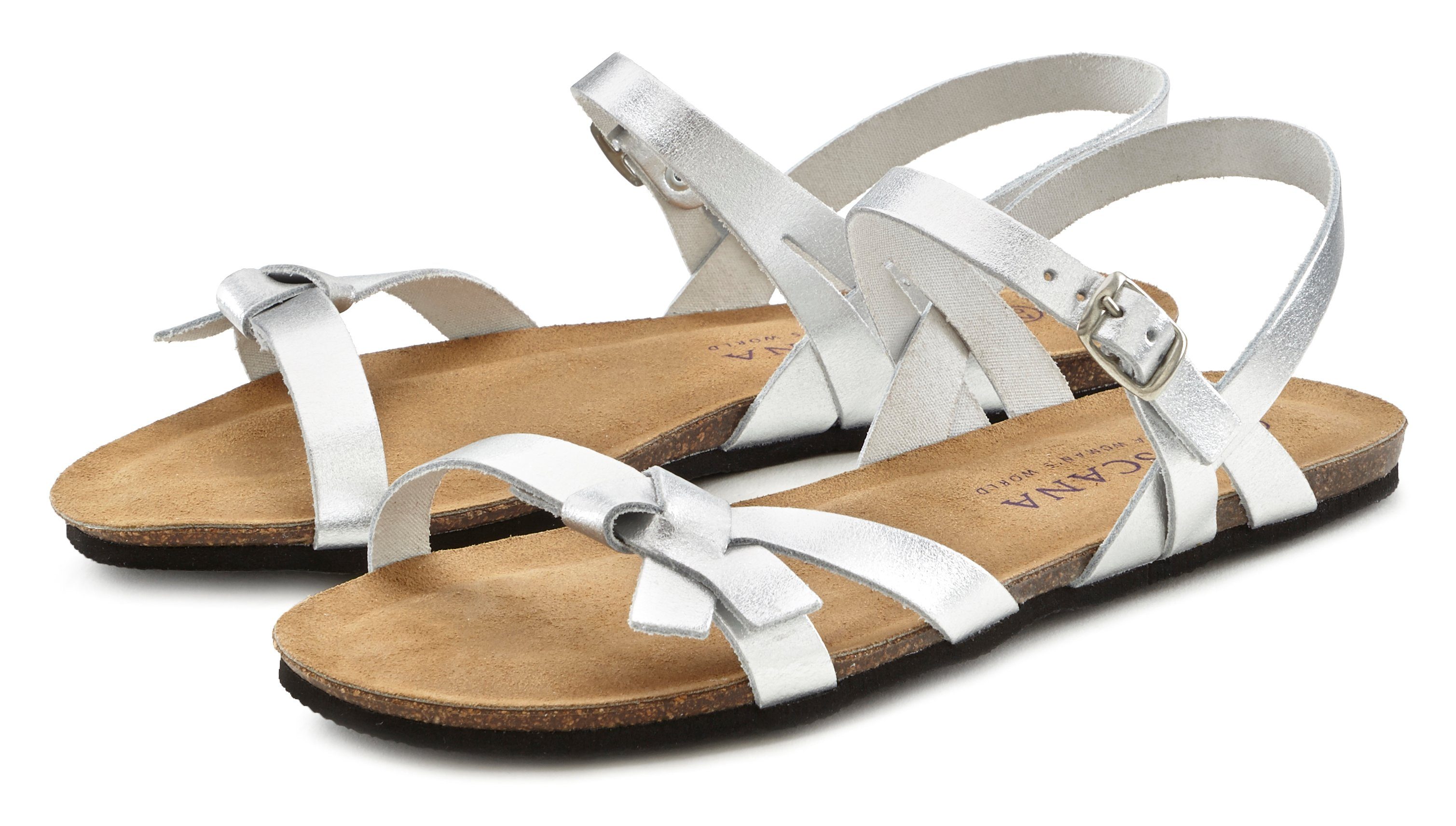 LASCANA Sandale Sandalette, Sommerschuh aus Leder silberfarben