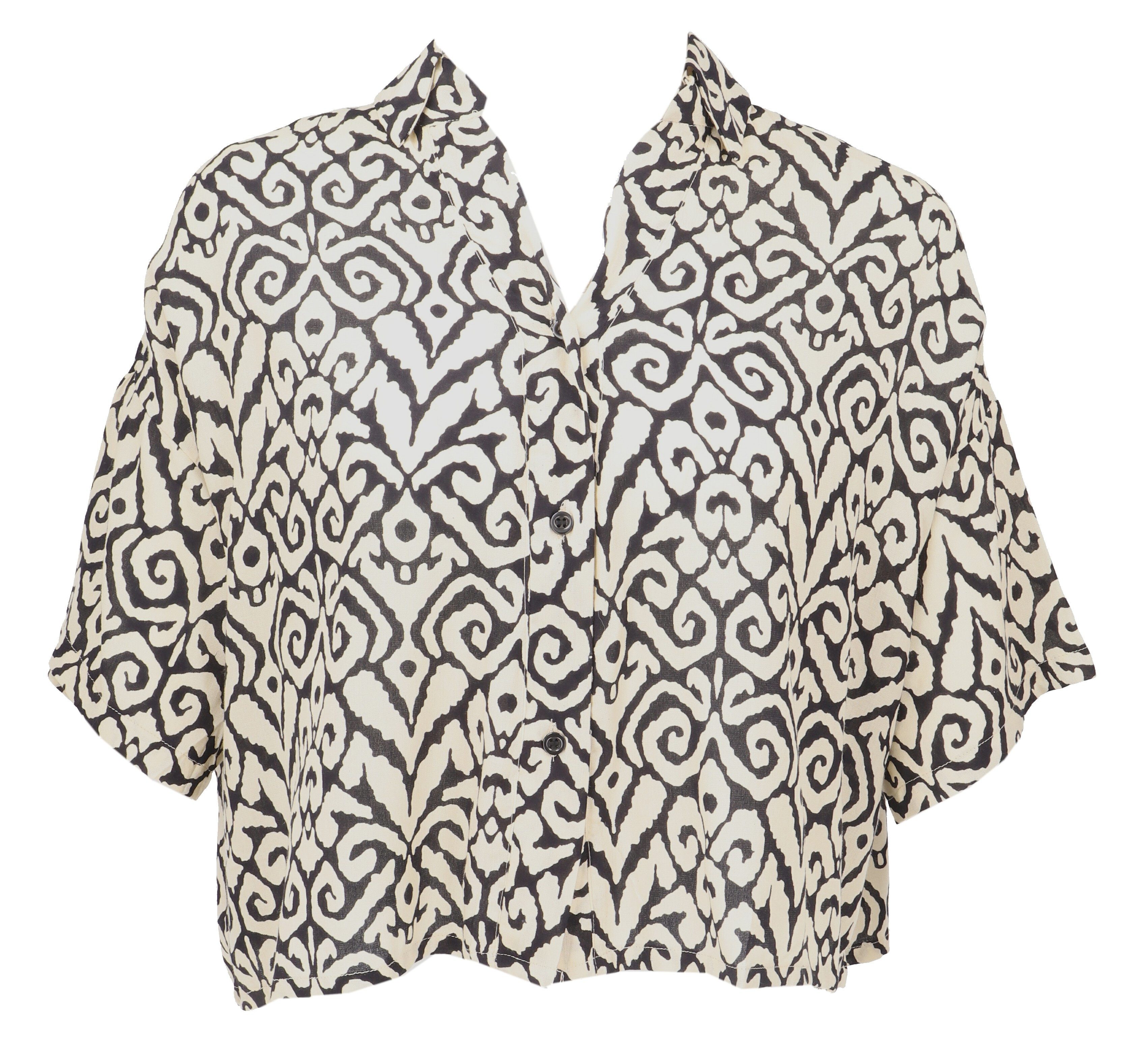 Guru-Shop Longbluse Boho Blusentop, Basic Kurzarmbluse, weite.. alternative Bekleidung