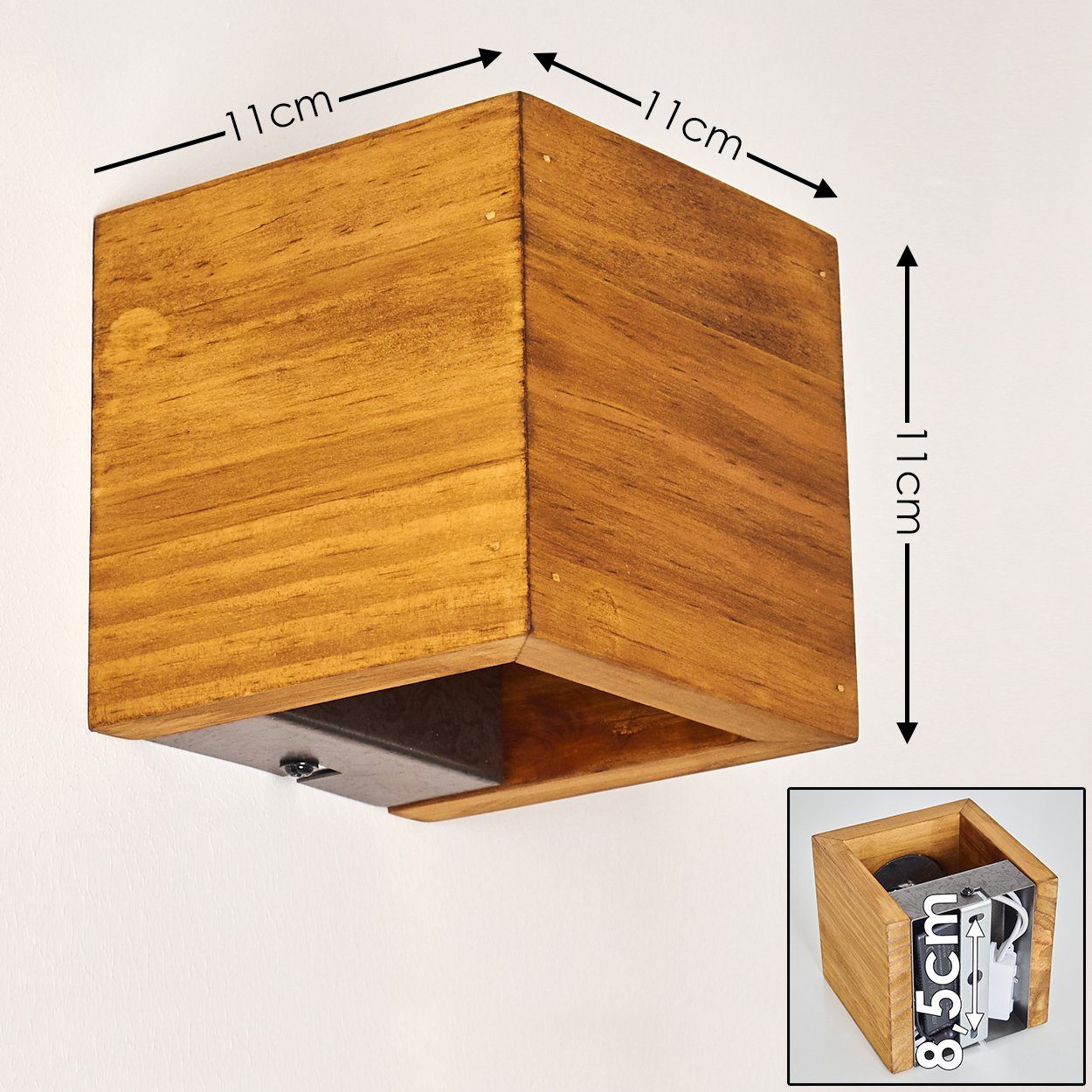 hofstein Wandleuchte »Volano« LED Wandlampe dimmbare aus Holz/Metall in Braun/Grau, 3000 Kelvin, 4,3 Watt, 430 Lumen, eckige Innen. Up&Down Effekt an der Wand