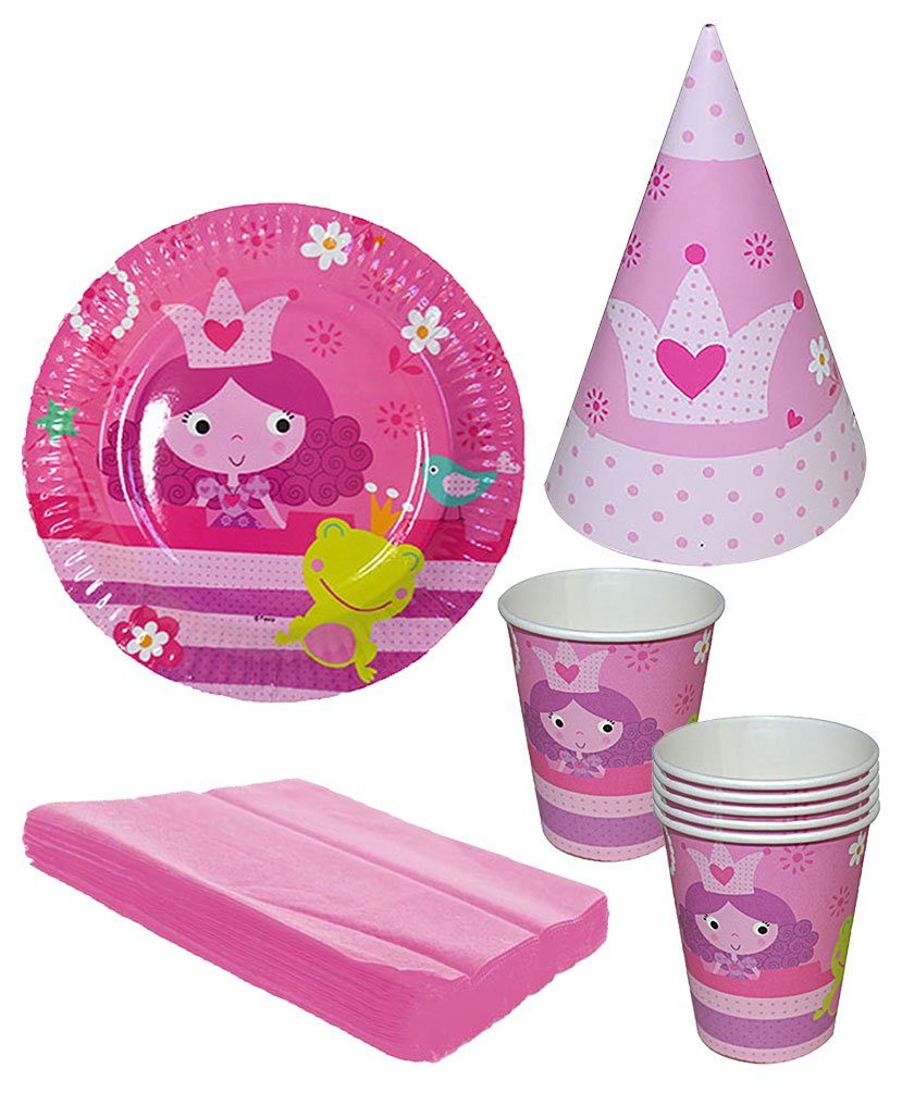 Servietten Set Fee Karneval-Klamotten Teile 38 Pappbecher Pappteller Prinzessin Partygeschirr Einweggeschirr-Set Kindergeburtstag rosa,