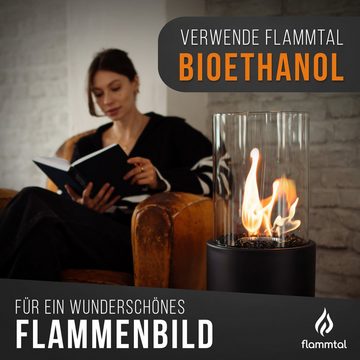 flammtal Echtfeuer-Dekokamin Bioethanol Kamin [8h Brenndauer / 80x26x26 cm], Ethanol Standkamin Freistehend (Outdoor & Indoor), Verstellbare Flamme