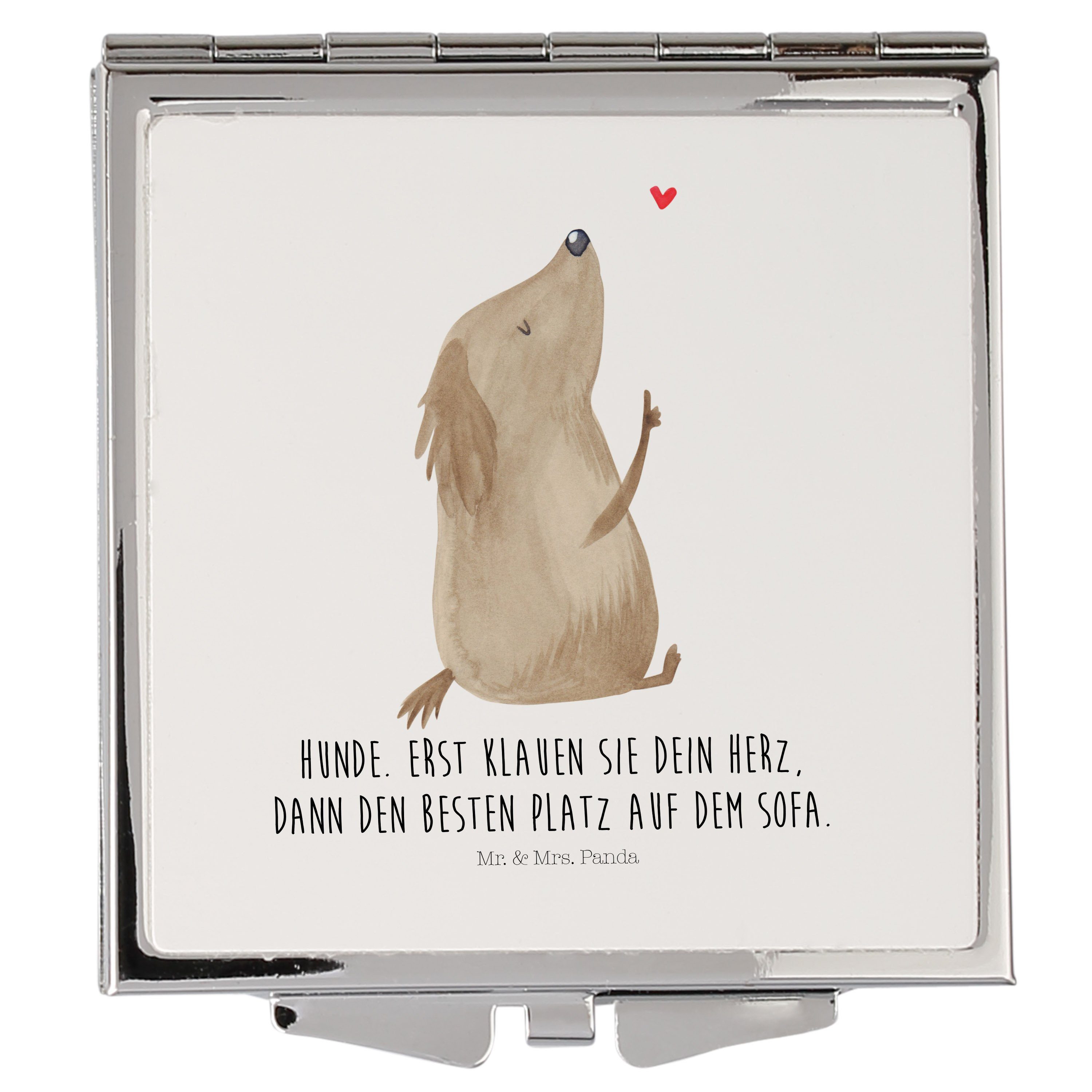 Mr. & Mrs. Panda Kosmetikspiegel Hund Liebe - Weiß - Geschenk, Hunderasse, süß, silber, Schminkspiegel (1-St)