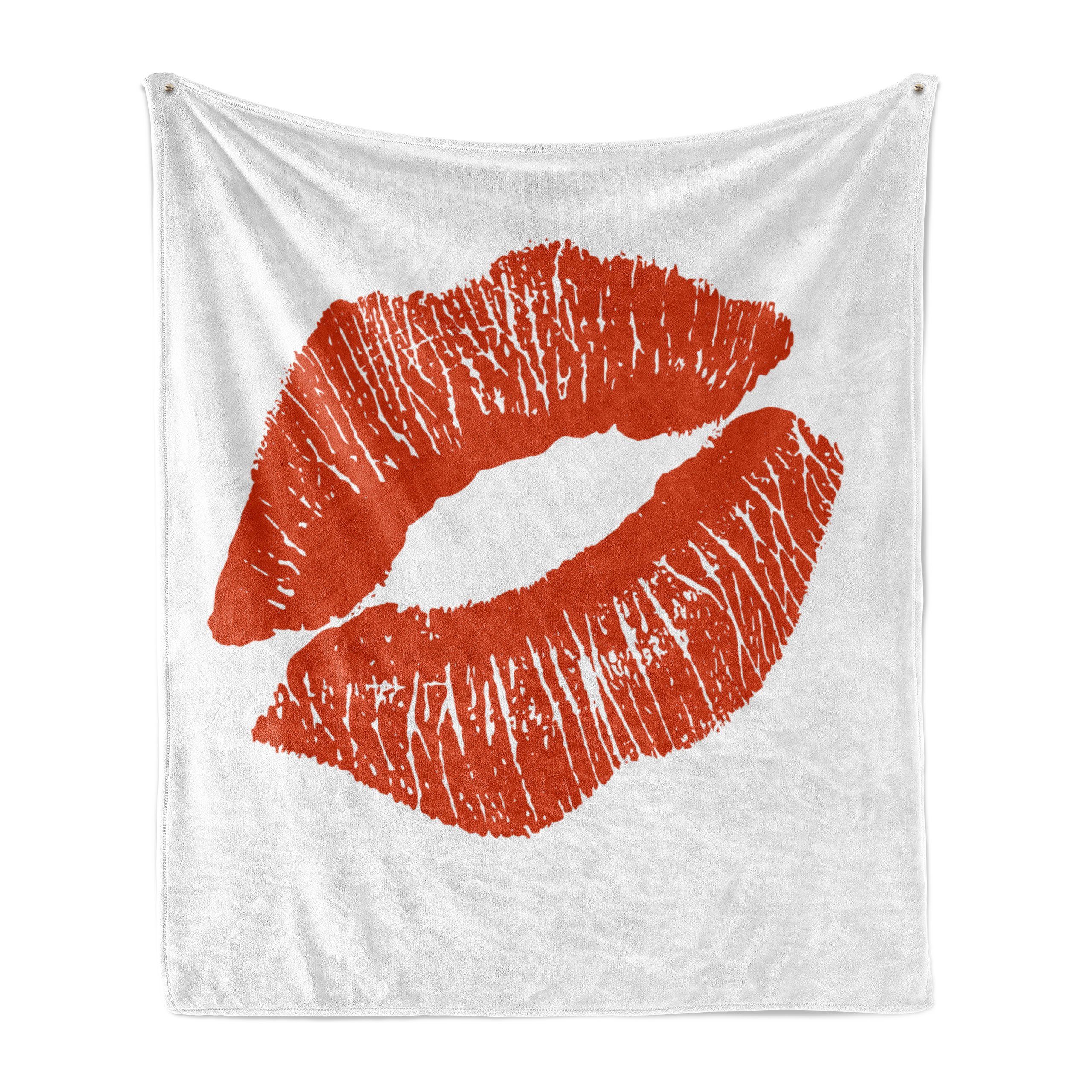 Wohndecke Gemütlicher Plüsch für den Innen- und Außenbereich, Abakuhaus, Kuss Rote Lippen küssen Mark Grunge
