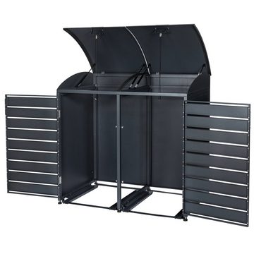 Zelsius Mülltonnenbox Mülltonnenkasten mit abgerundetem Deckel für zwei 120 - 240 Liter (Set, 1 Doppelbox), Einfach auf- und abzubauen