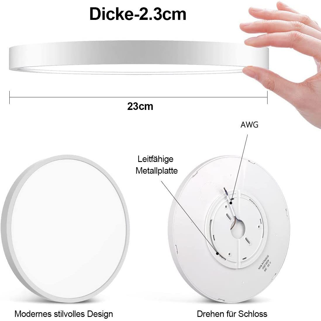 LMaxhome LED Deckenleuchte Ø23/30/40/50CM, Dimmbar Runde günstig online kaufen