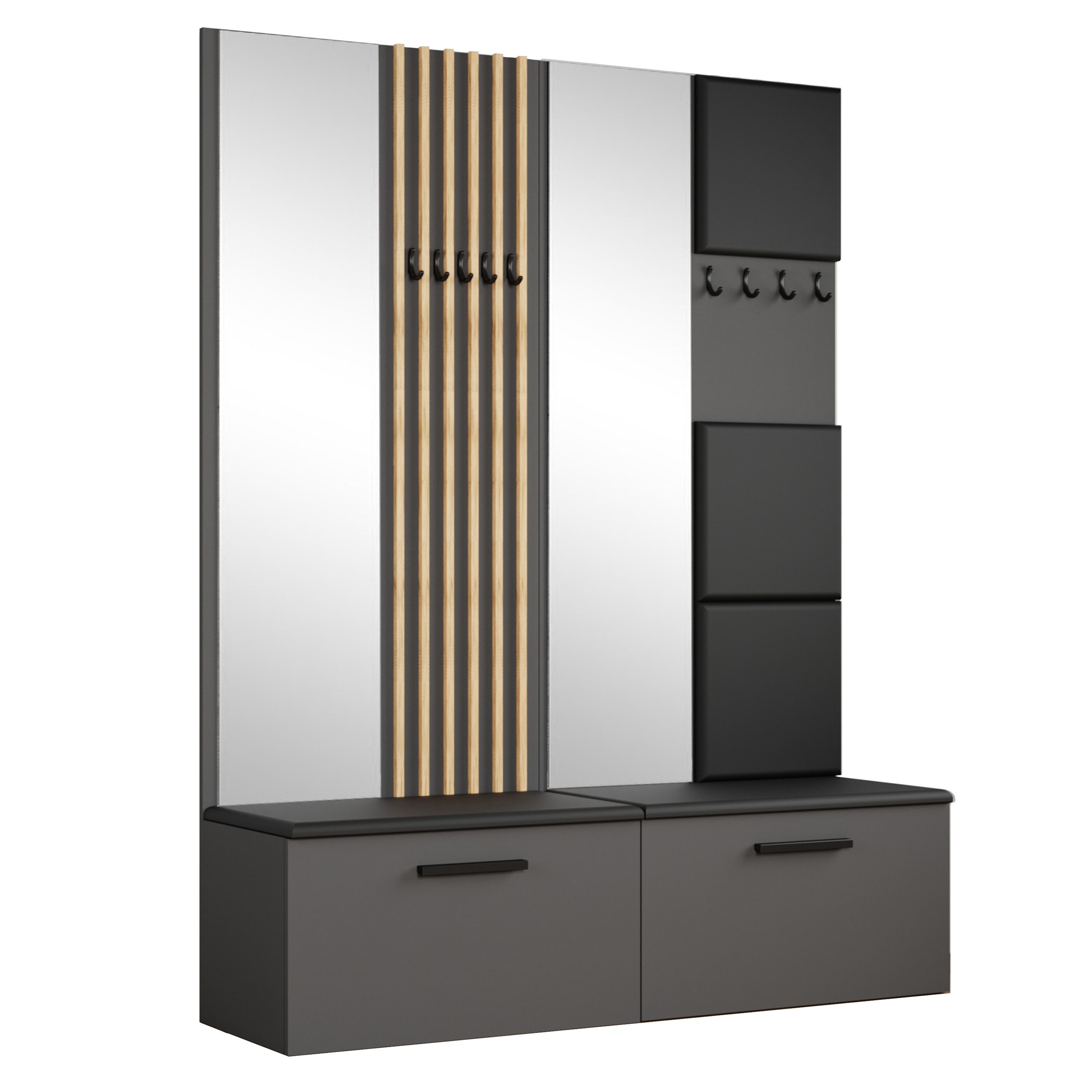 Masseno Garderobenschrank MODULO 161,2 x 204 cm Flurmöbel mit Spiegel Grau