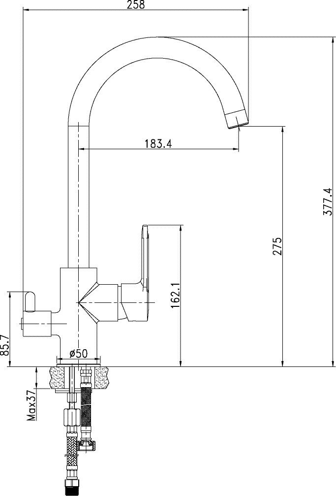 797122 aquaSu true, Spültischarmatur Standmontage, Chrom, Rego Wasserspar-Mischdüse, Hochdruck,