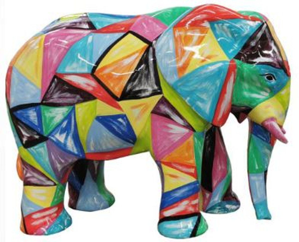 Casa Padrino Skulptur Designer Deko Skulptur Elefant Bunt 90 x H. 70 cm - Deko Tierfigur - Wetterbeständige Gartendekofigur - Deko Accessoires