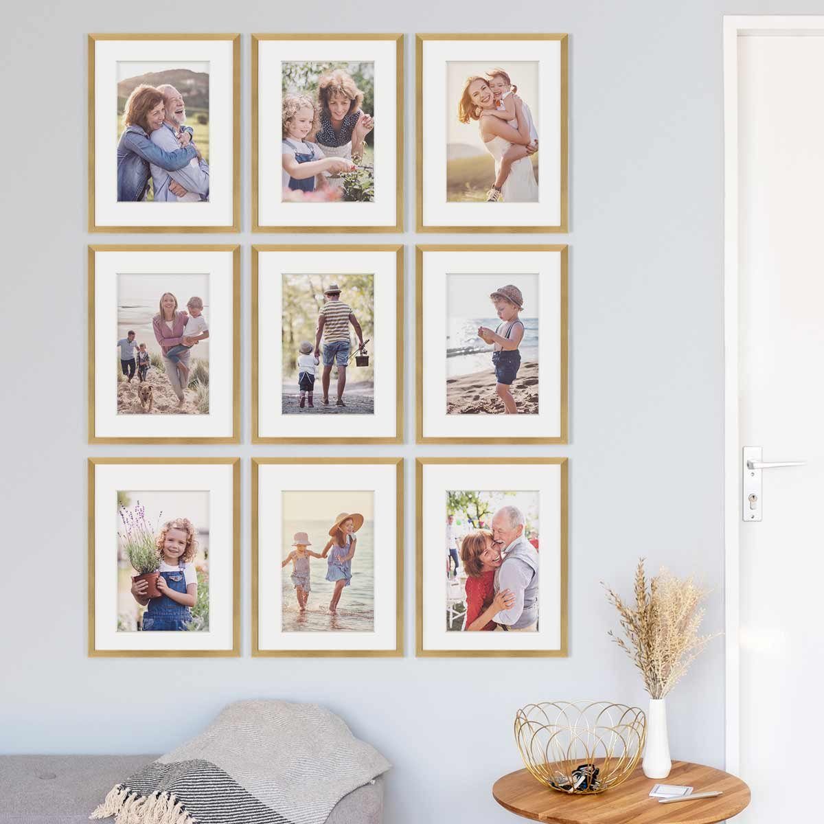 PHOTOLINI Bilderrahmen 9er Set 30x40 cm Modern Schmal mit Passepartout günstig online kaufen