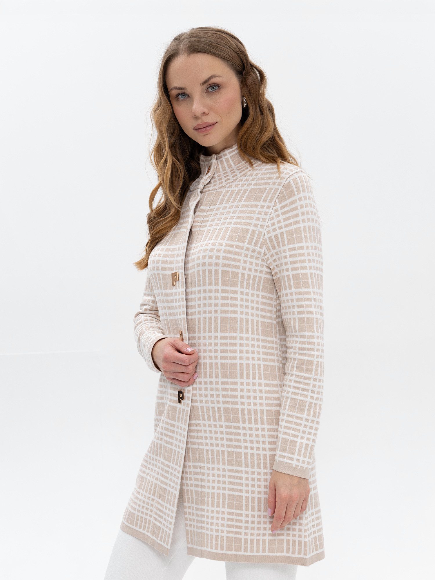 Passioni Strickmantel mit Karo-Muster