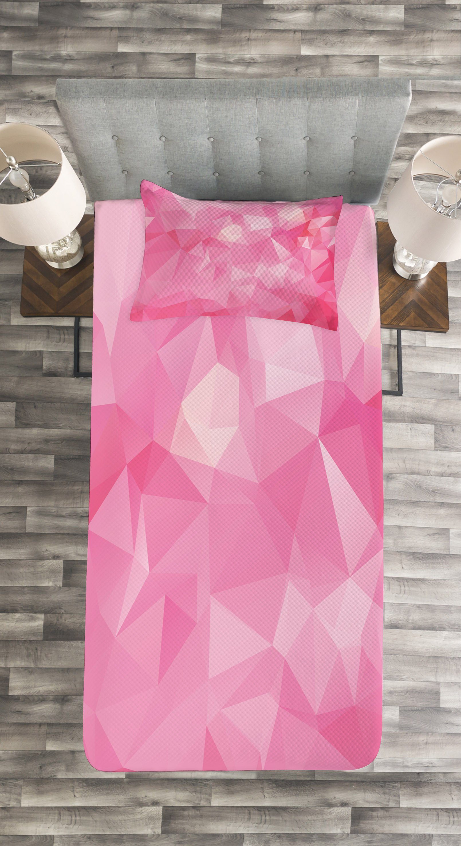 Fractal Tagesdecke Abstrakte Rosa Polygonal mit Abakuhaus, Kissenbezügen Waschbar, Set