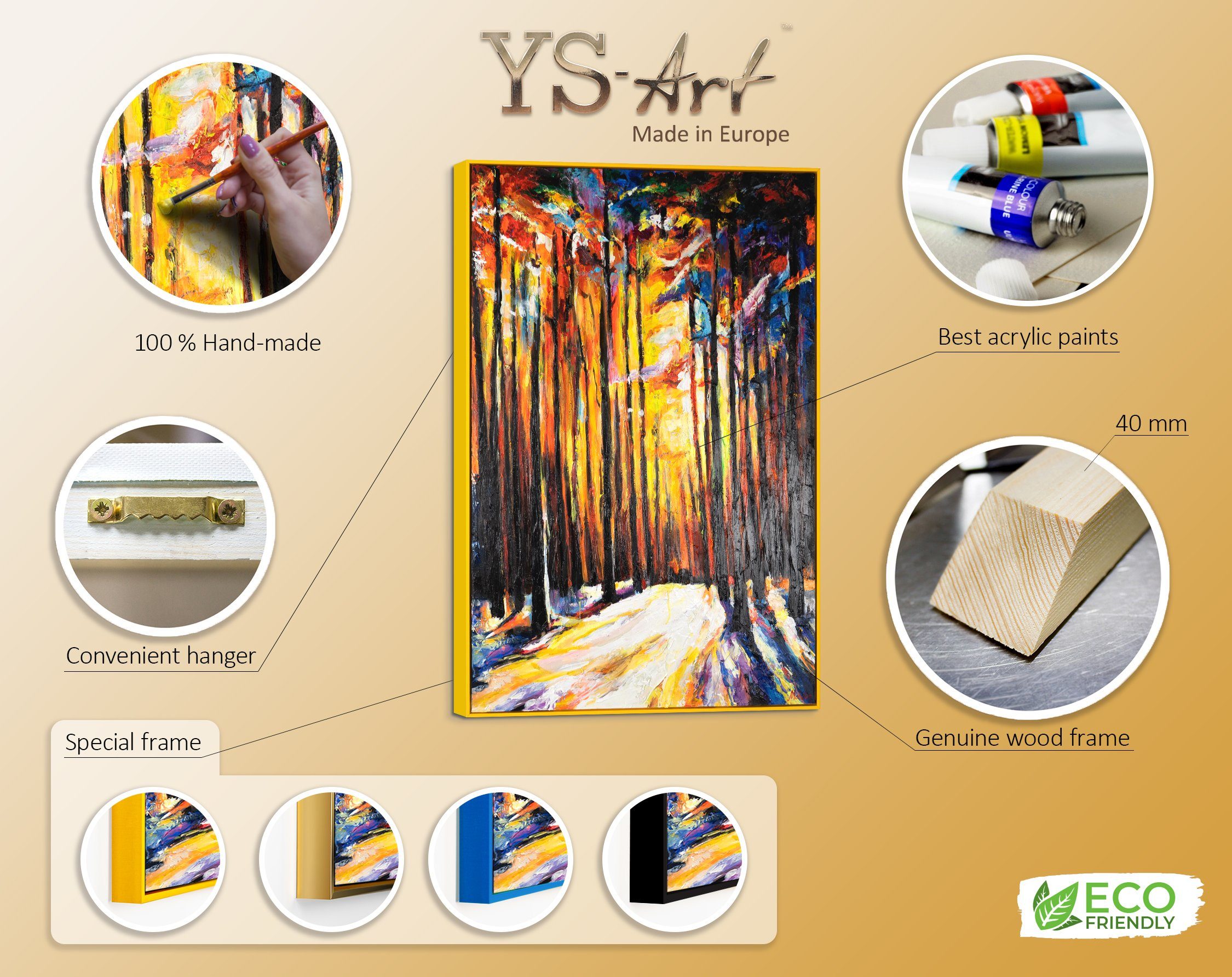 Waldharmonie, YS-Art Wald Mit Rahmen in Gelb Gemälde