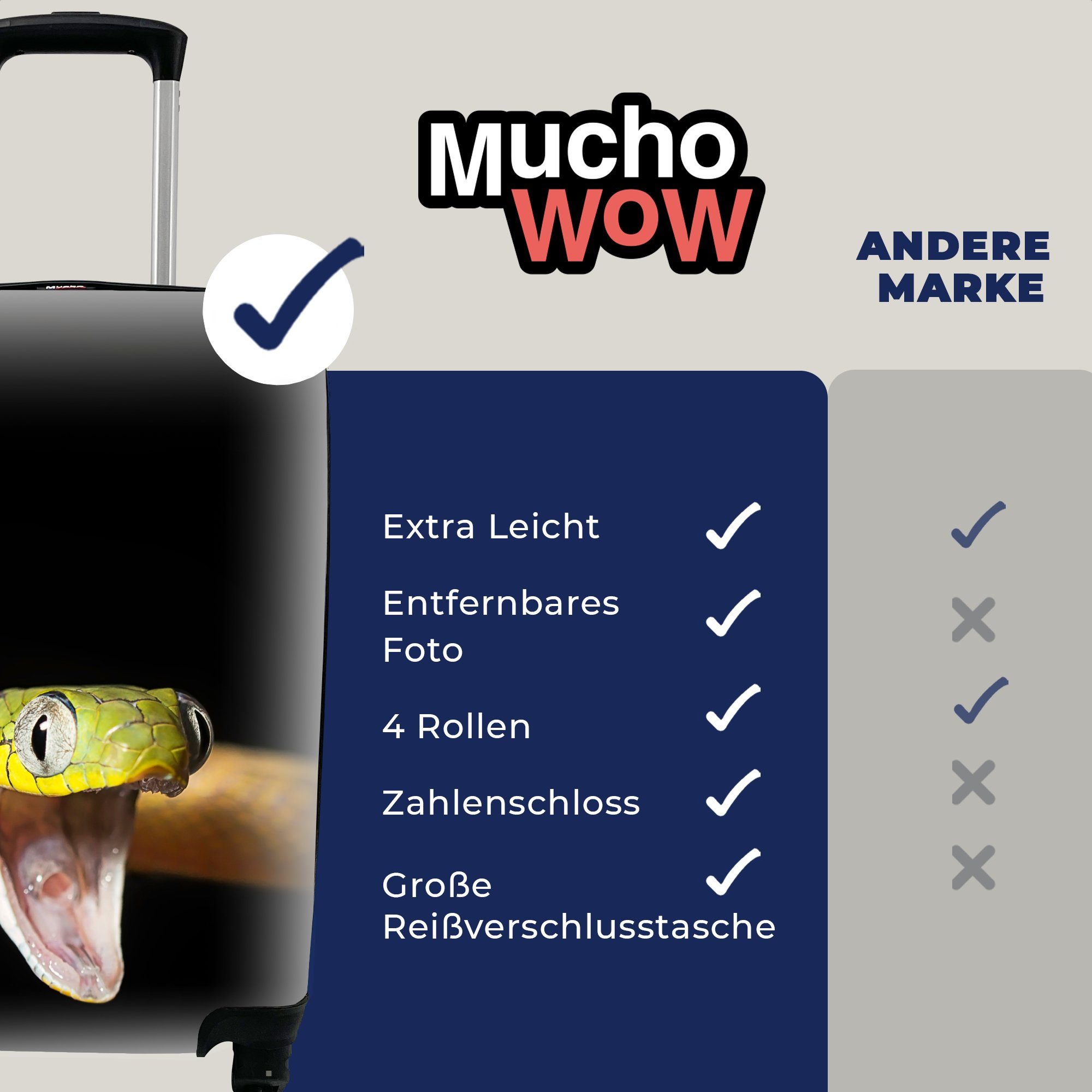 rollen, Schwarz, - Reisekoffer Handgepäck für - Tier mit Ferien, Reisetasche 4 Schlange Trolley, MuchoWow Handgepäckkoffer Rollen,