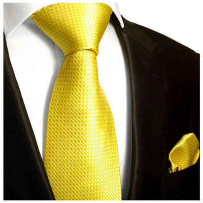 Paul Malone Krawatte Herren Seidenkrawatte mit Tuch modern uni einfarbig 100% Seide (Set, 2-St., Krawatte mit Einstecktuch) Breit (8cm), gelb 506