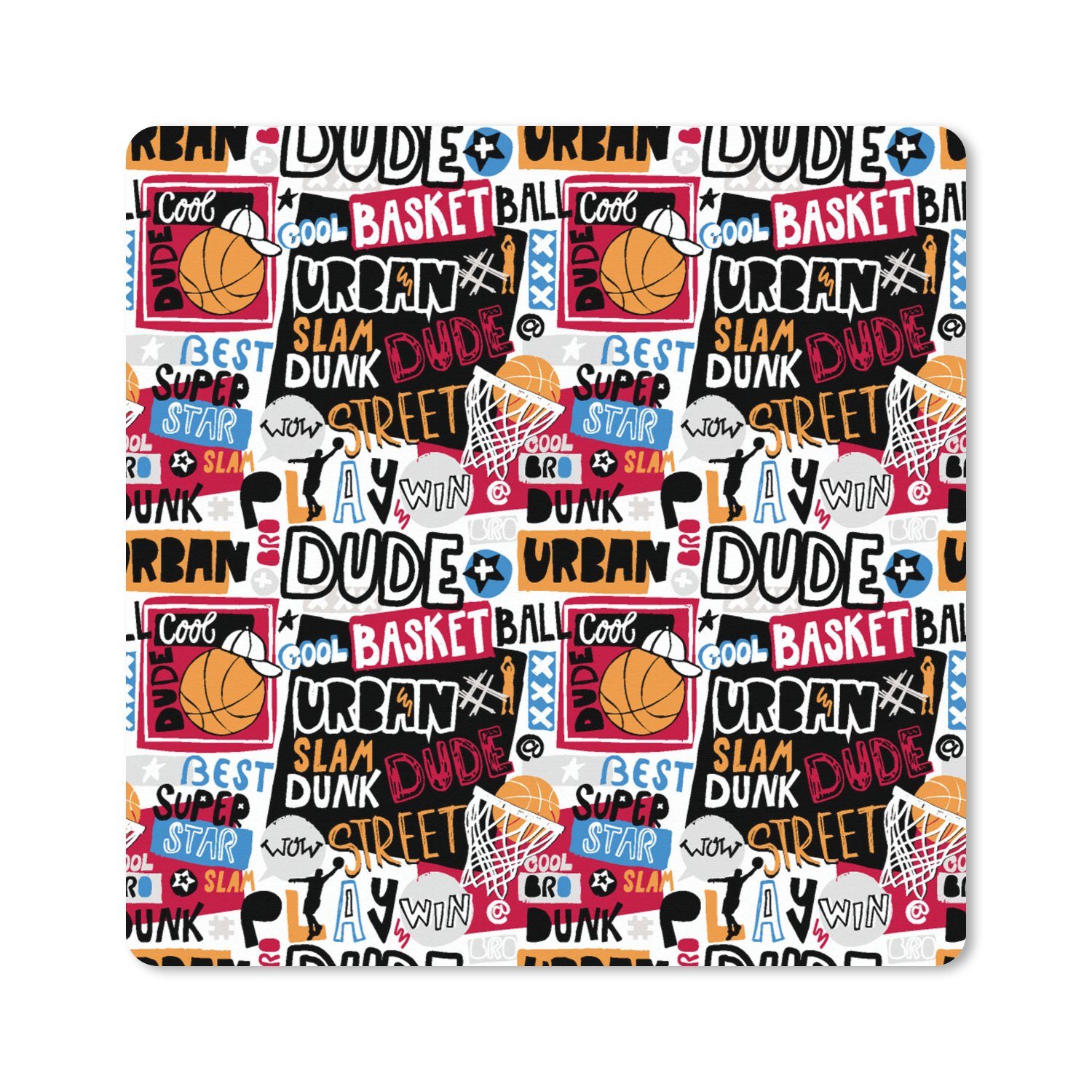MuchoWow Gaming Mauspad Basketball - Zitate - Muster - Alphabet (1-St), Gaming, Rutschfester Unterseite, Mausunterlage, 80x80 cm, XXL, Großes