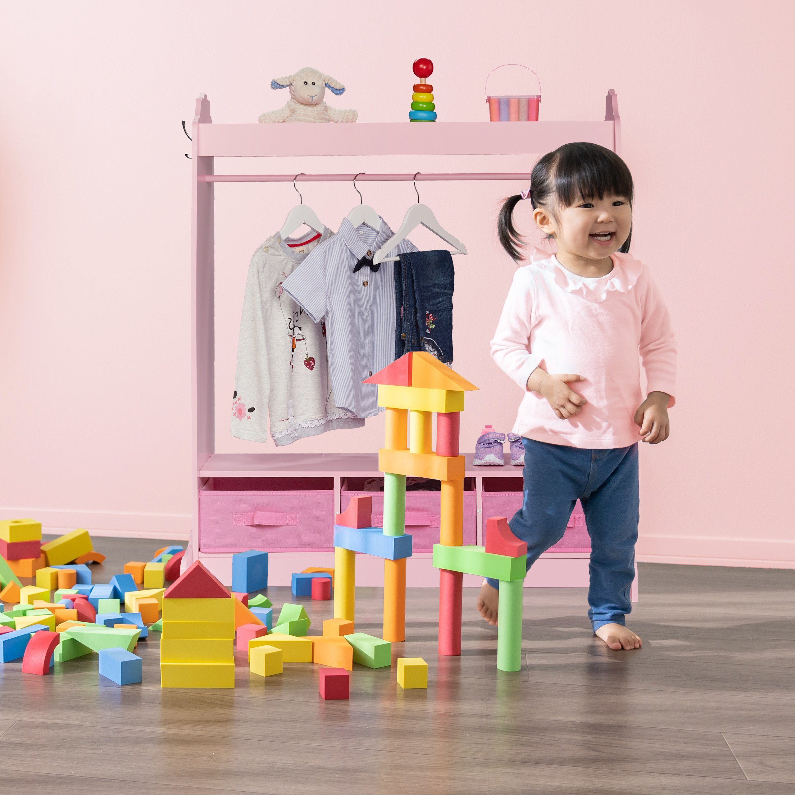 relaxdays Kleiderständer Kinder Kleiderständer mit Spiegel