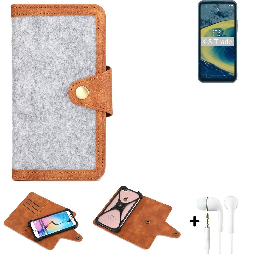 K-S-Trade Handyhülle für Nokia XR20, Handyhülle + Kopfhörer Schutzhülle Filz Hülle Kunstleder