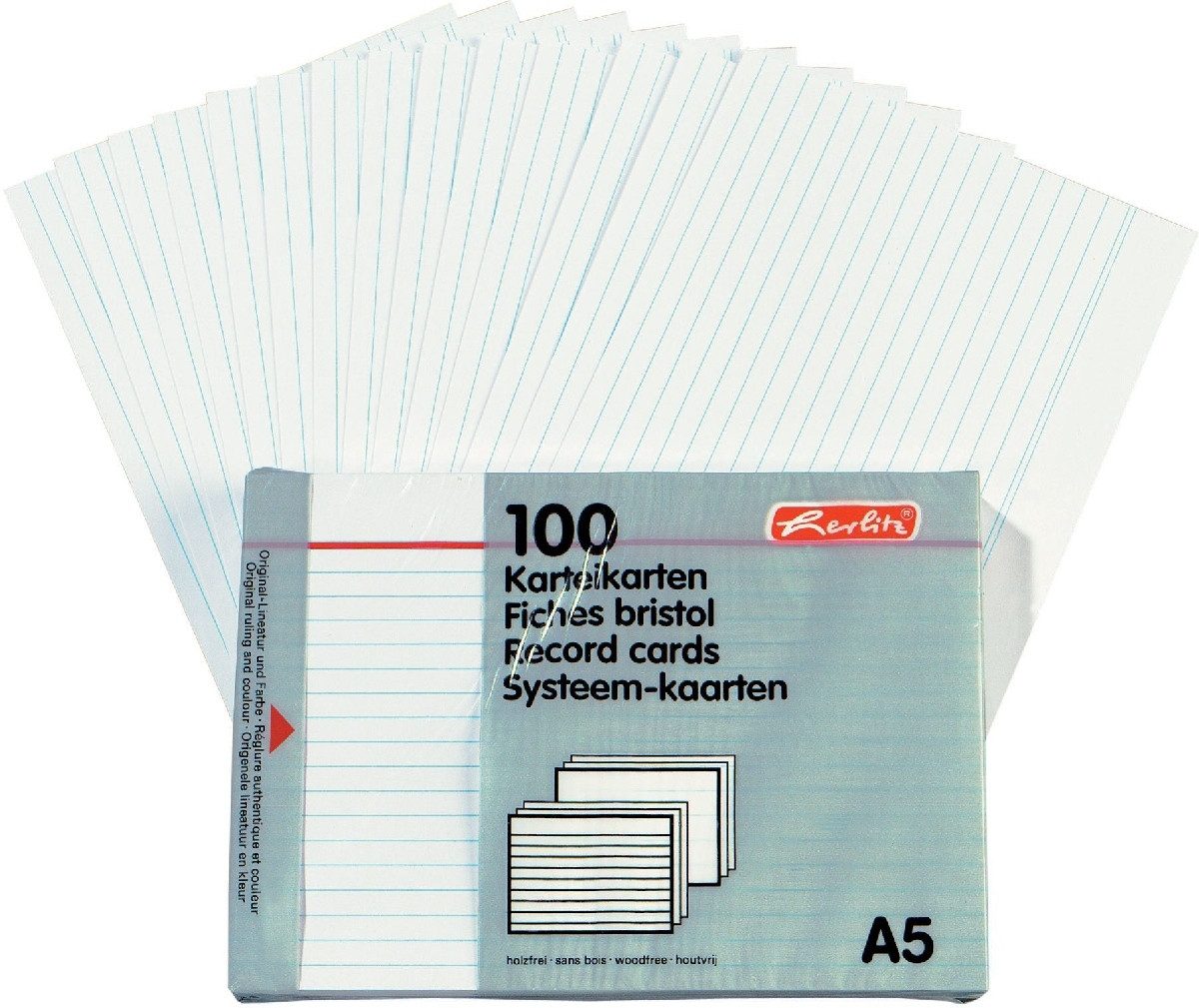 Herlitz Karteikarten Karteikarten A5 liniert weiß VE=4x100 Stück