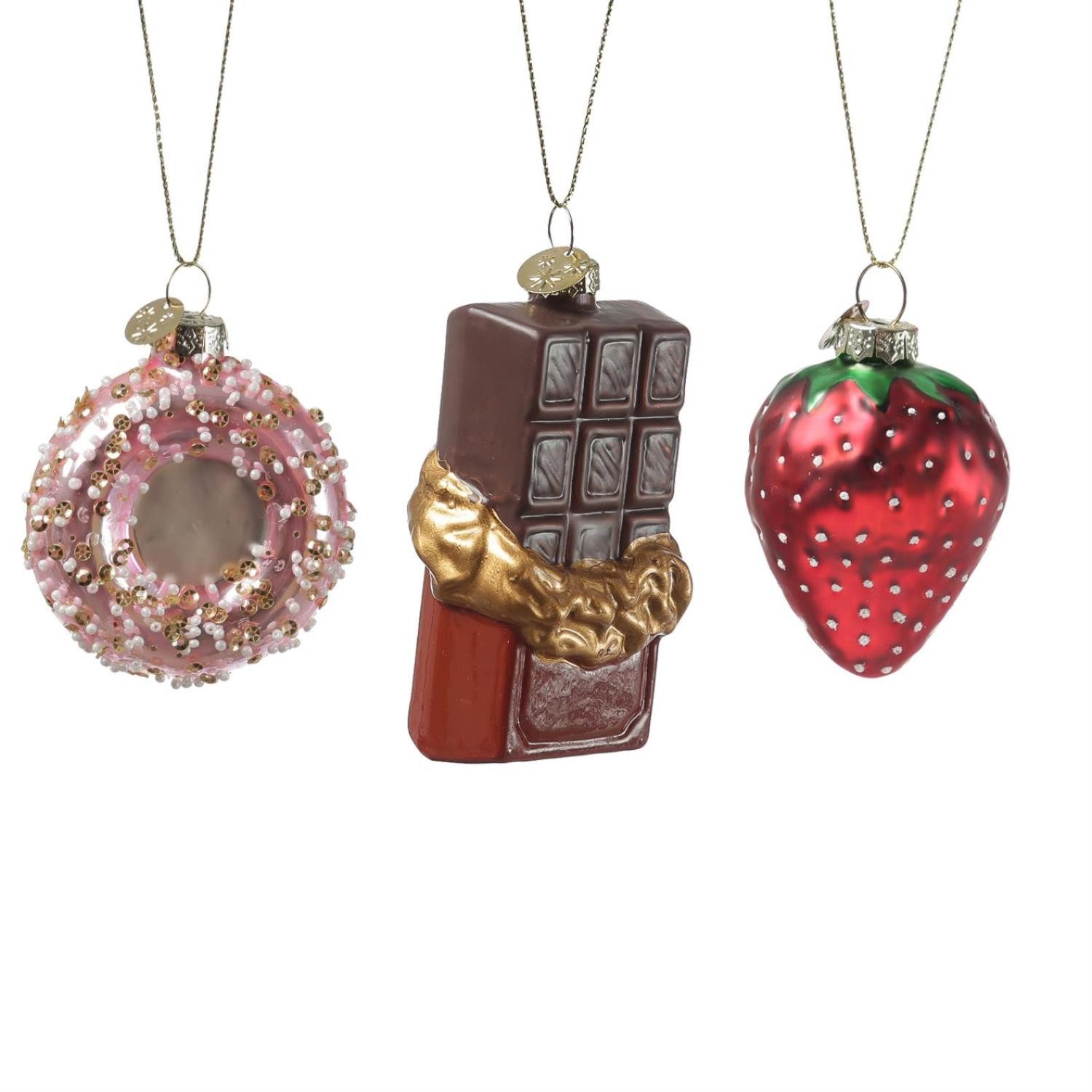 MARELIDA Christbaumschmuck Weihnachtsbaumschmuck Donut Erdbeere Schokolade Glas Weihnachtsdeko