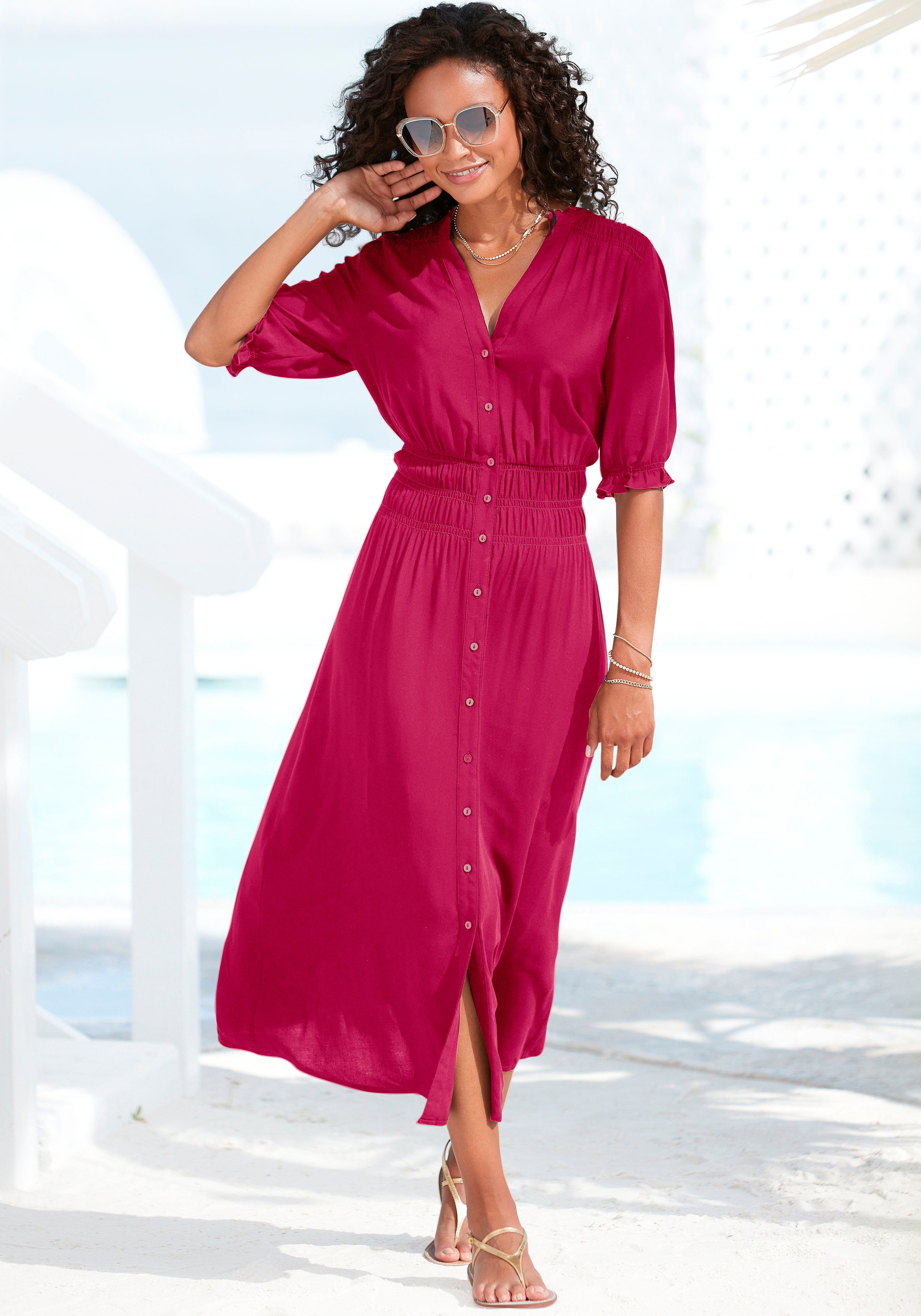 Fördermittelgeber Buffalo Sommerkleid mit Smokeinsätzen pink