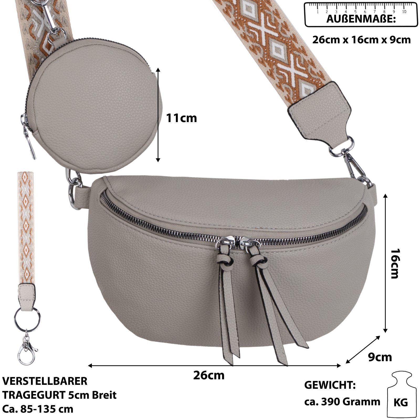 Schultertasche, tragbar Umhängetasche L.GREY Crossbody-Bag EAAKIE Bauchtasche Kunstleder Hüfttasche CrossOver, als Italy-D, Gürteltasche Umhängetasche