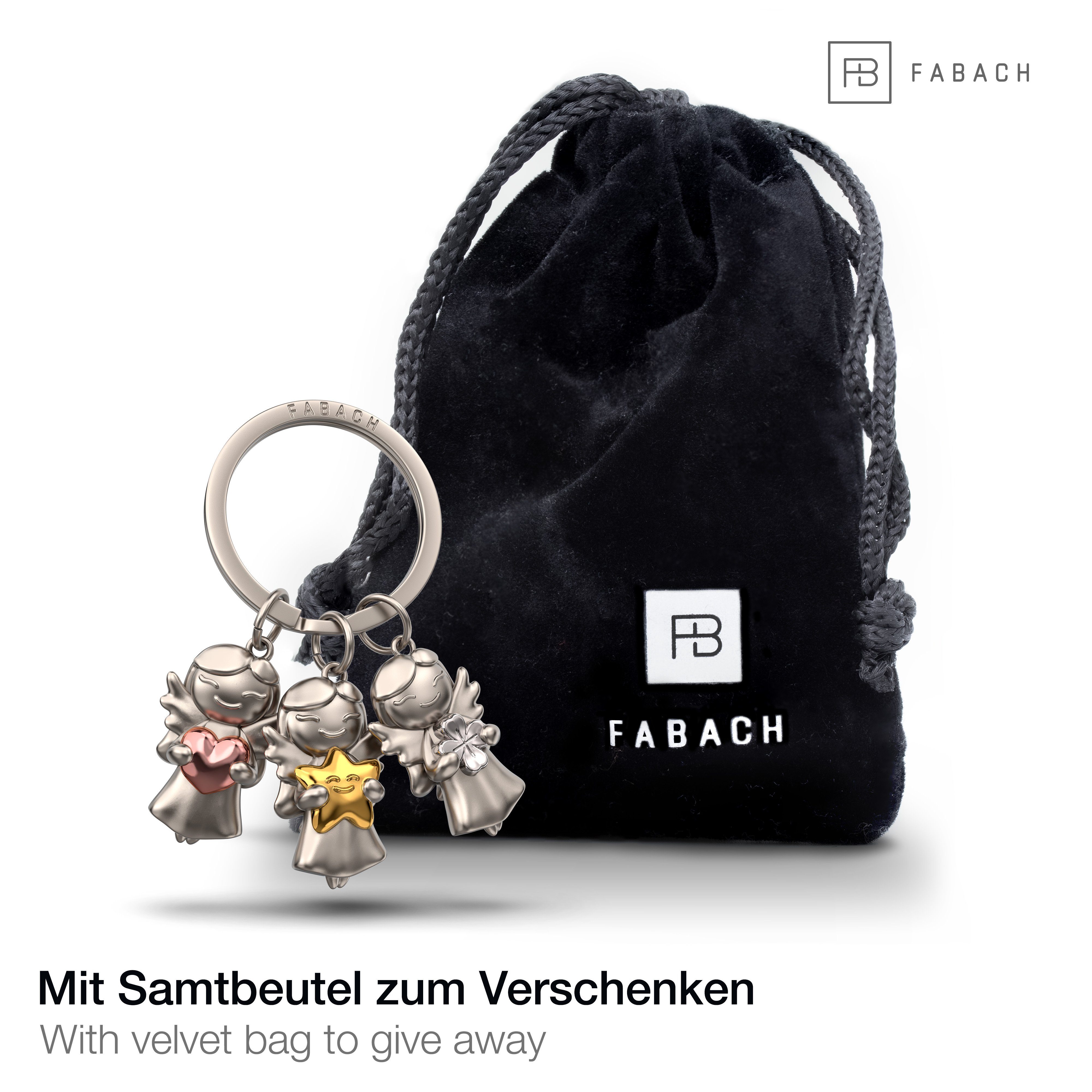 FABACH Schlüsselanhänger Schutzengel 3 Stars - Engel Glücksbringer mit Kleeblatt, Herz, Stern