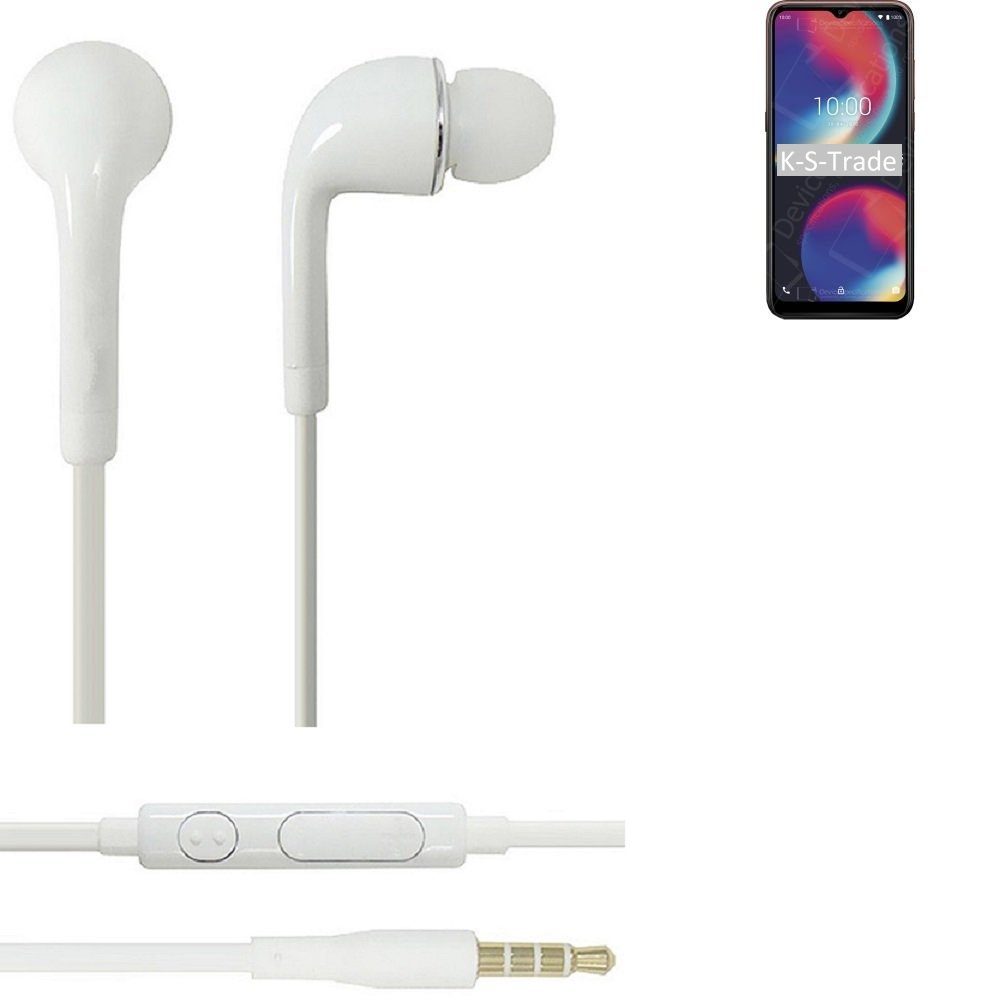 K-S-Trade für Wiko View 4 In-Ear-Kopfhörer (Kopfhörer Headset mit Mikrofon u Lautstärkeregler weiß 3,5mm)